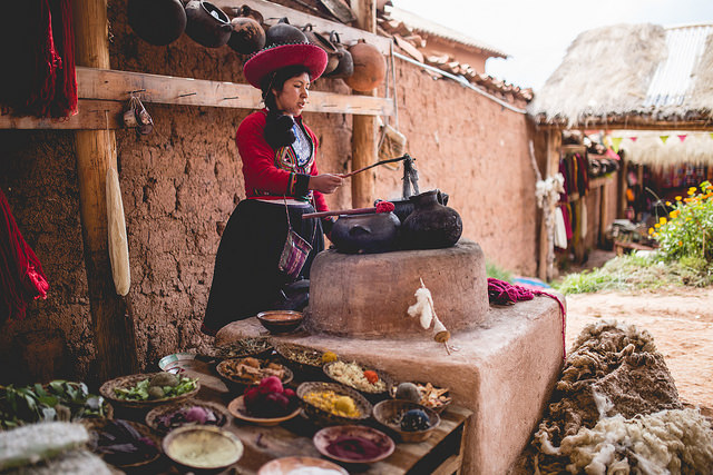 Soaking and boiling in the colors into the fibers.
