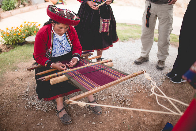 Hand weaving in action.
