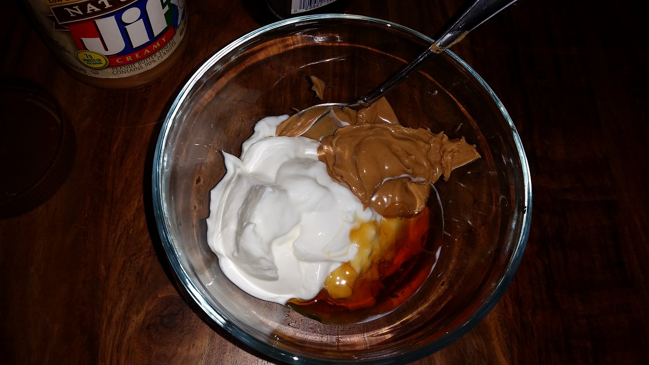 You'll need a nice sturdy spoon to mix with, that peanut butter doesn't mellow out easily!