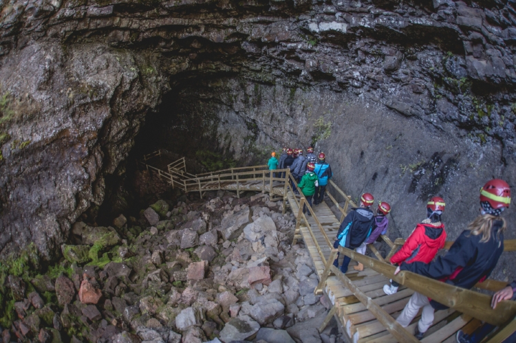 lava tubes, giant caves made by past eruptions of volcanoes --Víðgelmir