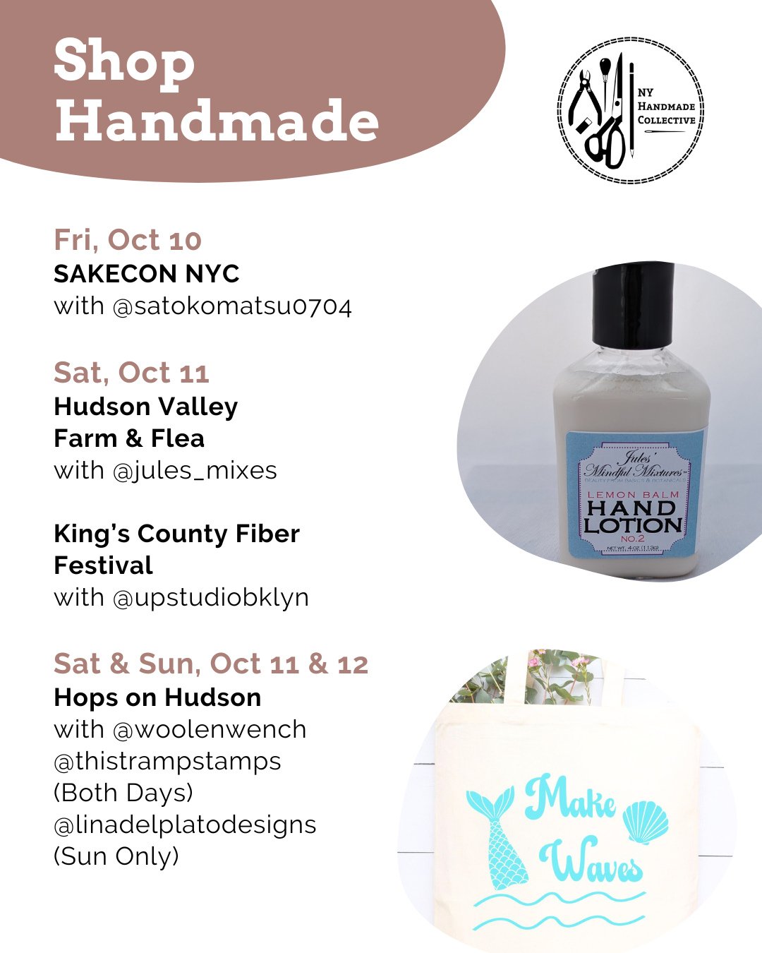 ⭐ NYHandmade Collective Market Roundup ⭐⁠
Breathe in the fresh autumn air! Come and meet your local talented makers at these vibrant fall markets. ⁠
⁠
☀️ Fri, Oct 10 ⁠
SAKECON NYC @upstairsatnyc with @satokomatsu0704⁠
⁠
💛 Sat, Oct 11⁠
⁠
Hudson Valle