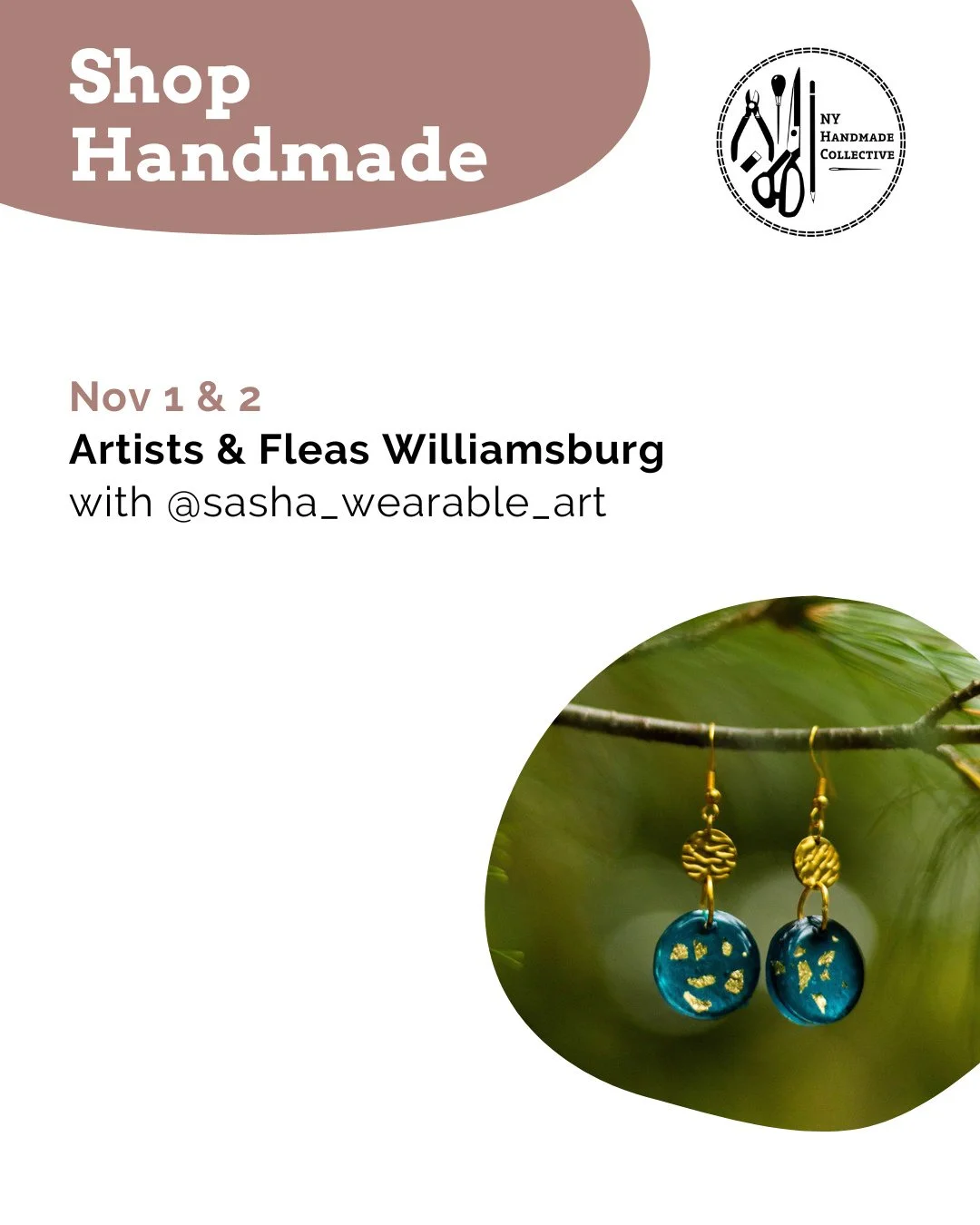⭐ NYHandmade Collective Market Roundup ⭐⁠
November&rsquo;s here! Visit our member at the market in Williamsburg this weekend.⁠
⁠
Nov 1 &amp; 2⁠
🍁 Artists &amp; Fleas (Williamsburg) @artistsandfleas with @sasha_wearable_art⁠