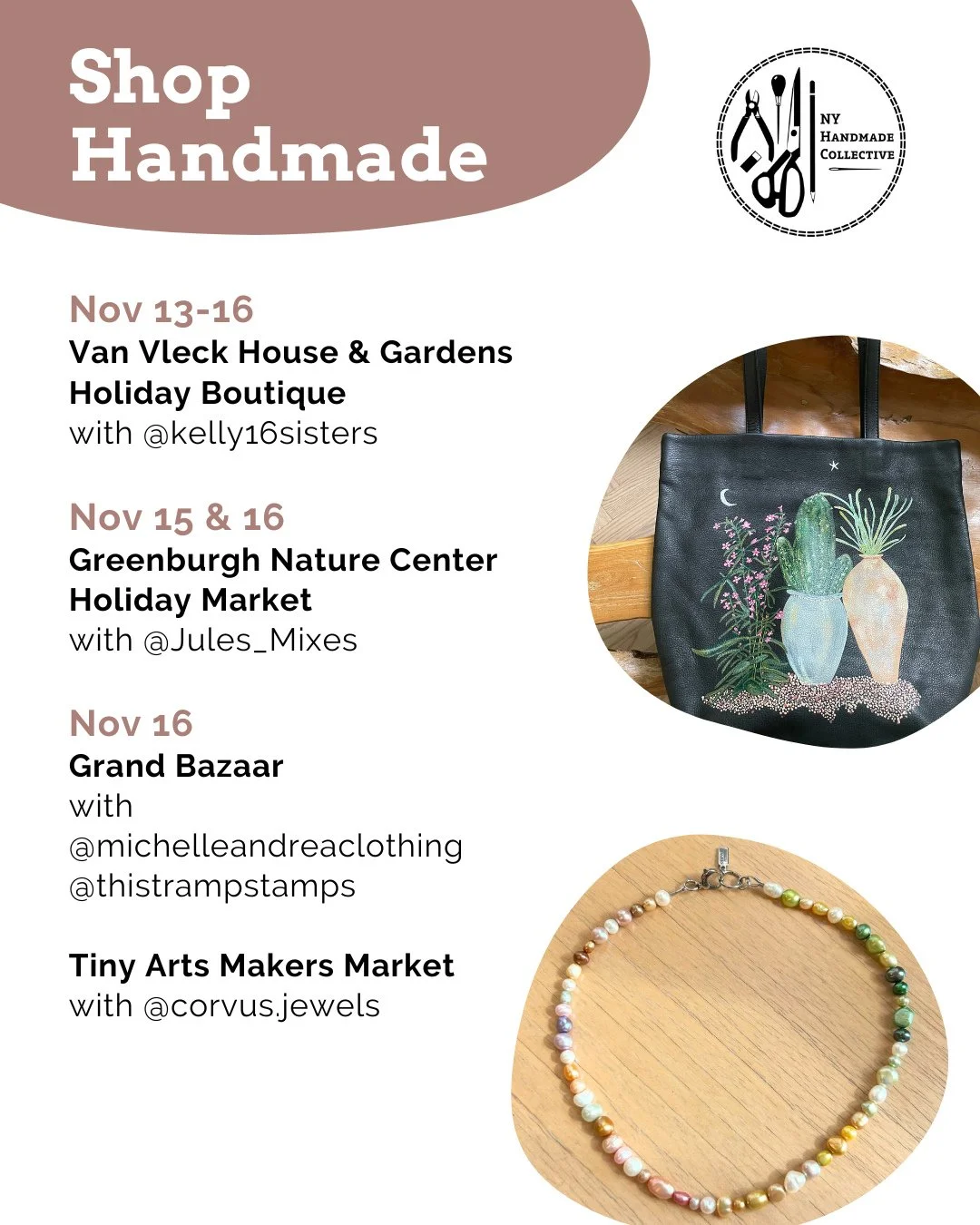 ⭐ NYHandmade Collective Market Roundup ⭐⁠
Crisp air and cozy nights. Discover handmade fall products made by our members &mdash; crafted with warmth and care.⁠
⁠
🍁 Nov 13 - 16⁠
Van Vleck House &amp; Gardens Holiday Boutique @vanvleckhouseandgardens 