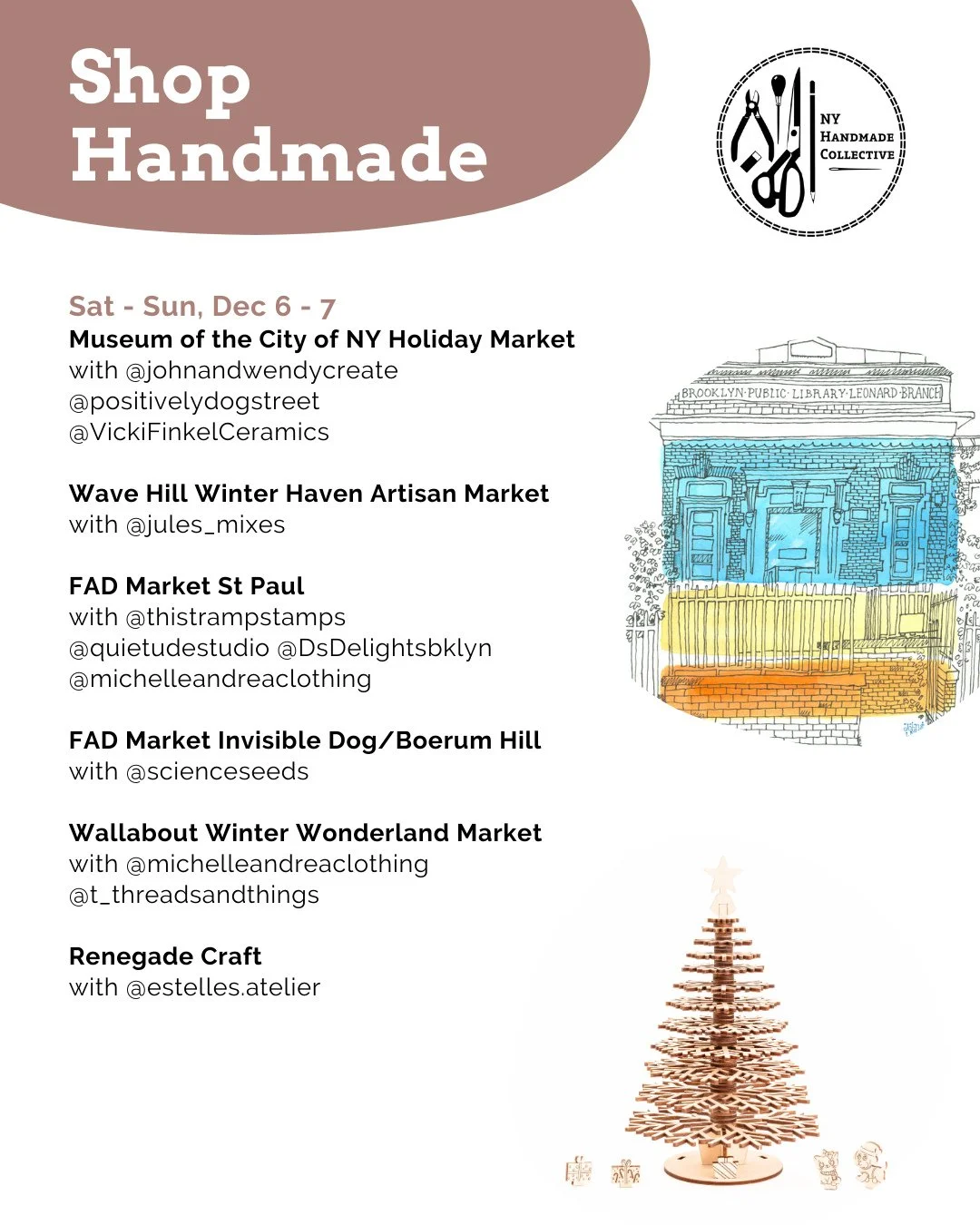 ⭐ NYHandmade Collective Market Roundup ⭐⁠
Step into the season and shop handmade treasures all over the city.⁠
⁠
🎁 Dec 6 &amp; 7⁠
Museum of the City of NY Holiday Sale @Museumofcityny and @brooklyn.pop.up with @johnandwendycreate  @positivelydogstre