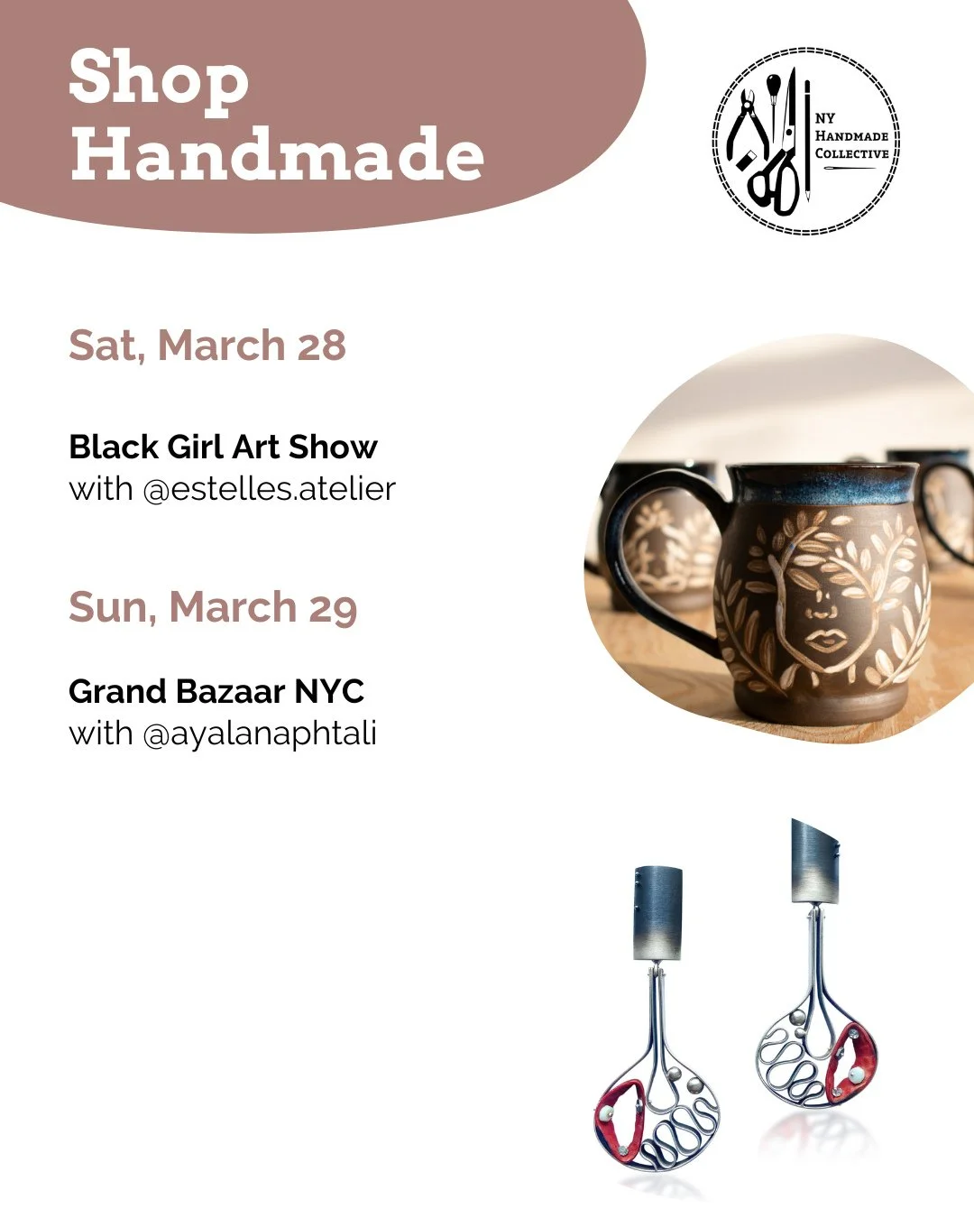 ⭐ NYHandmade Collective Market Roundup ⭐⁠
Let&rsquo;s Warm it Up with these local handmade makers. Shop small and locally.⁠
⁠
☘️ March 21 - 22⁠
Grounds for Sculpture Spring Artisan Market @groundsforsculpture with @silversculptor⁠
⁠
☘️ March 22⁠
Gran