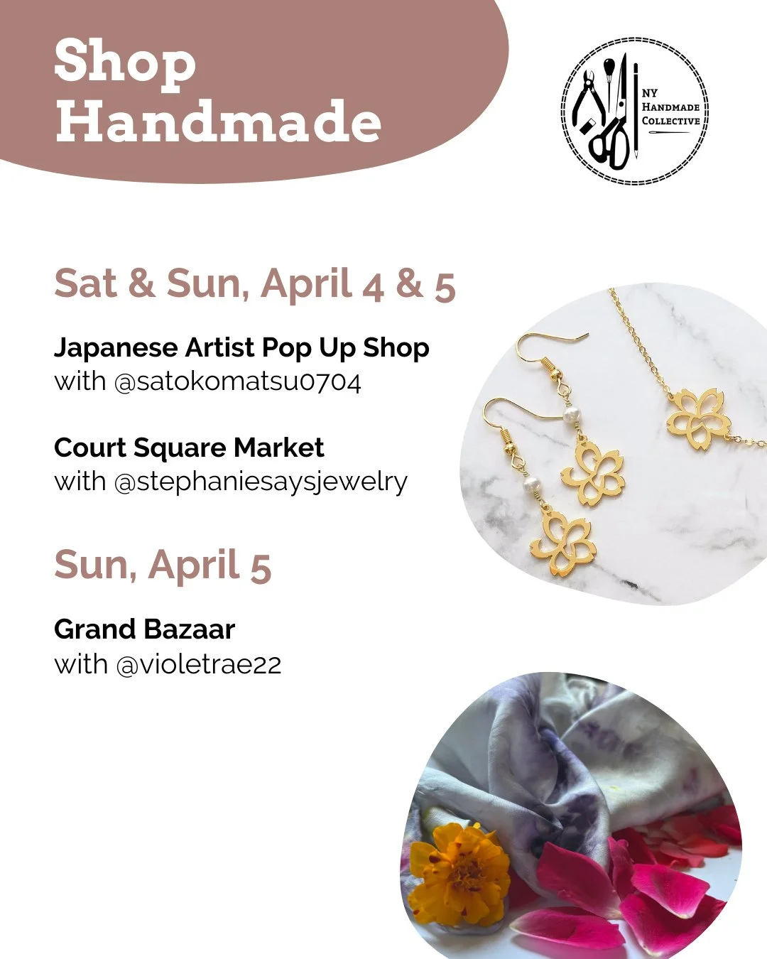 ⭐ NYHandmade Collective Market Roundup ⭐⁠
Weekend plans = market strolls + good finds⁠
⁠
🌼 April 4 &amp; 5⁠
Japanese Artist Pop Up Shop @japaneseartistpopupshop with @satokomatsu0704⁠
Court Square Market @courtsquaremarket with stephaniesaysjewelry⁠