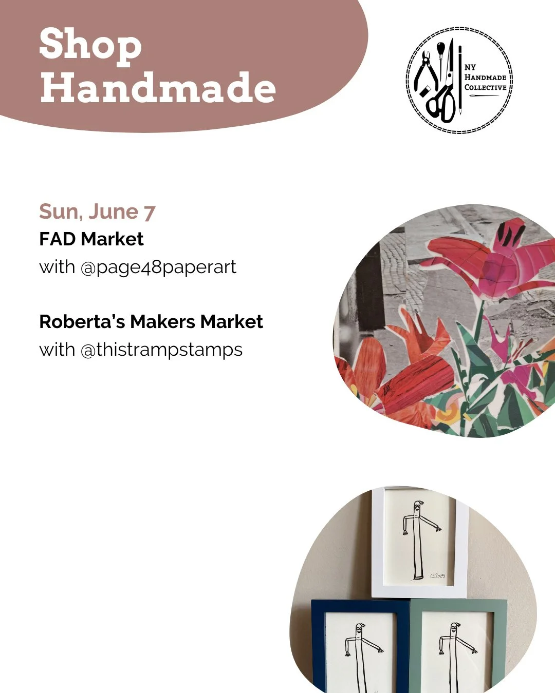 ⭐ NYHandmade Collective Market Roundup ⭐⁠
⁠
☀️ Sun, June 7⁠
FAD Market @fadmarket with @page48paperart⁠
⁠
Roberta&rsquo;s Makers Market @robertaspizza with @thistrampstamps⁠
⁠
⁠