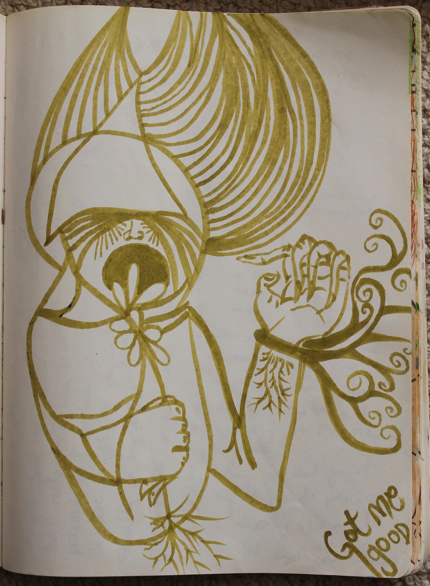  meditation retreat sketch. self reflection tears the fibers apart... "got me good" 