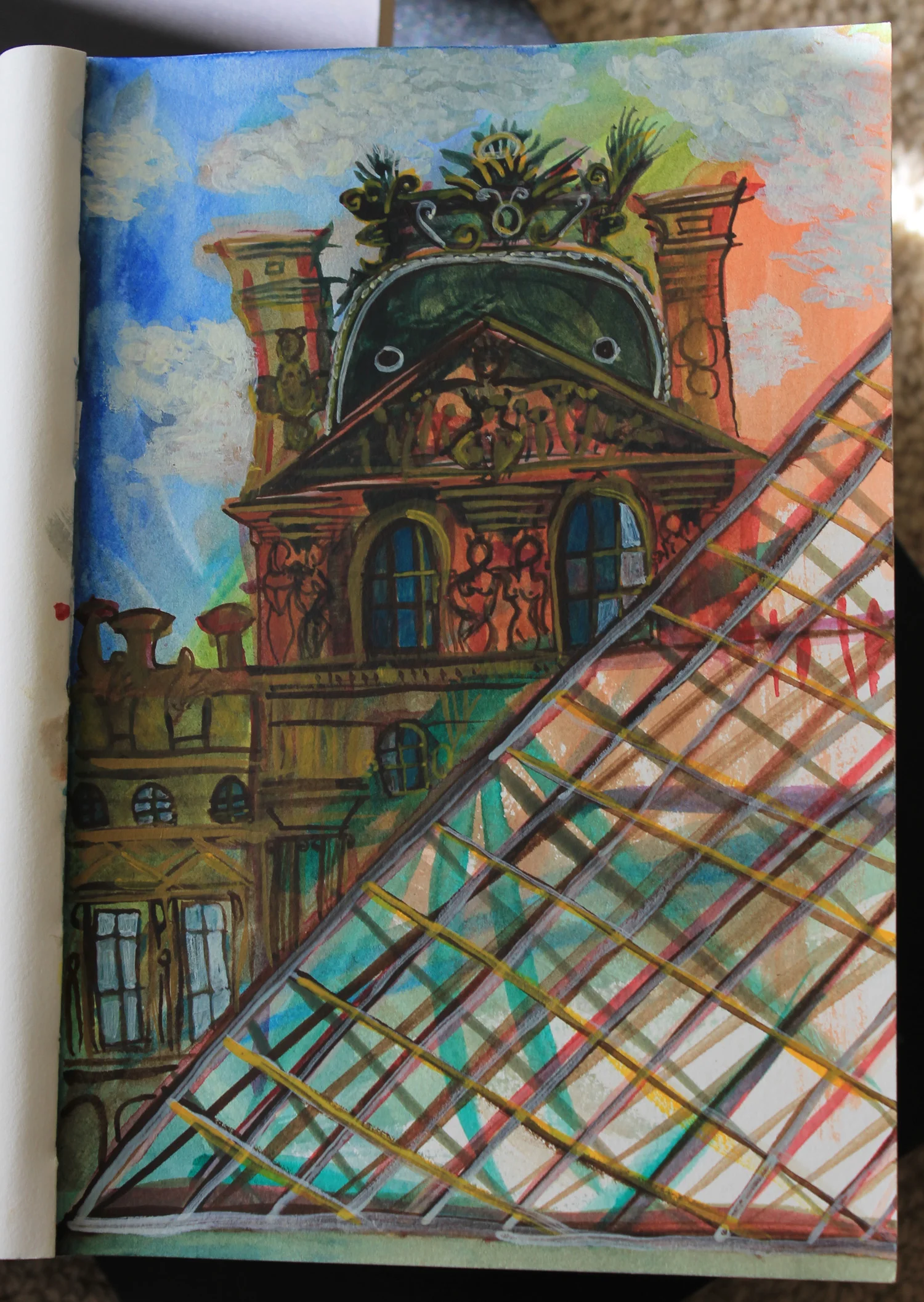  water color at le louvre... my feet were in the fountain, it was blistering hot. 