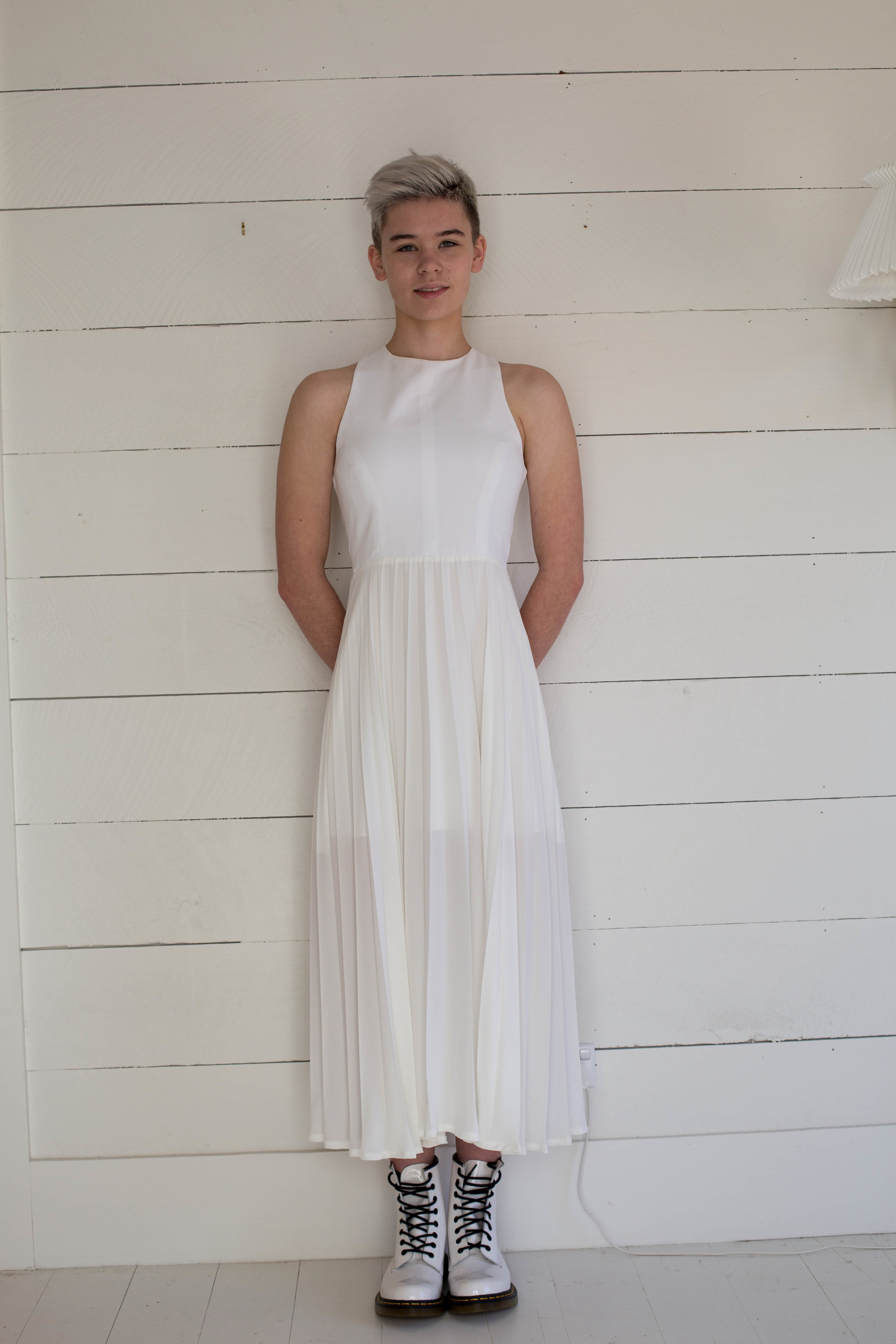 Chi Chi Gown with white Patent DMs 