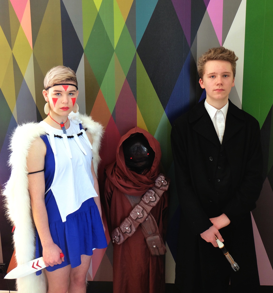 i'm Princess Mononoke, Theo is a jawa, Riley is the 12th Doctor (Peter Capaldi)