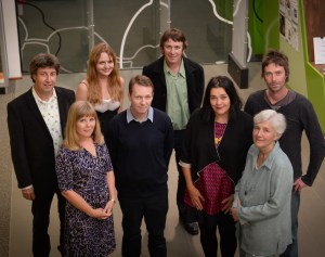 L-R: Anthony Lynch, Maria Takolander, Jo Langdon, David McCooey, Brendan Ryan, A. Frances Johnson, Diane Fahey, Cameron Lowe. Photo: Reg Ryan