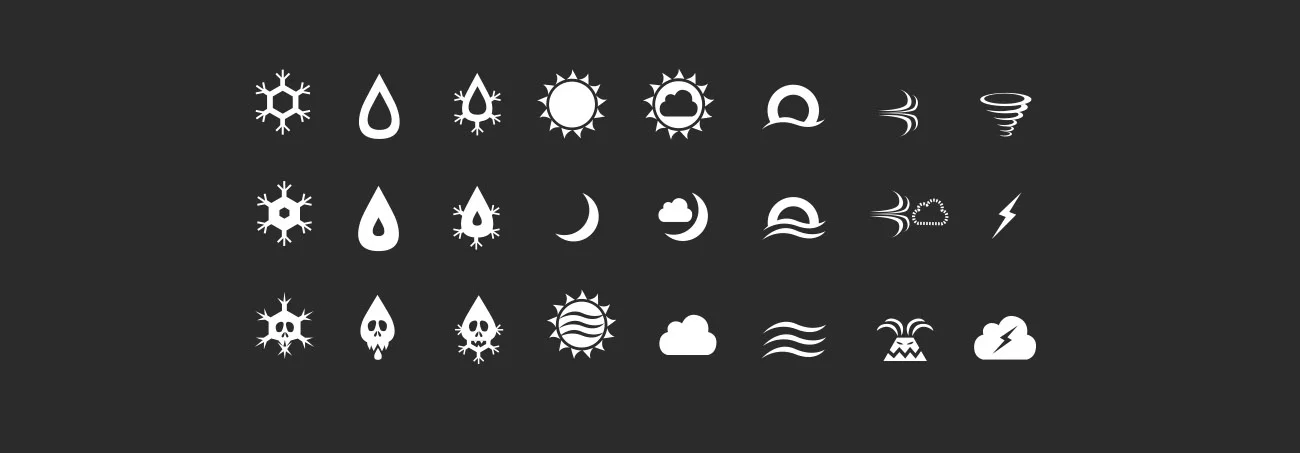 Examples of various icons used in the app