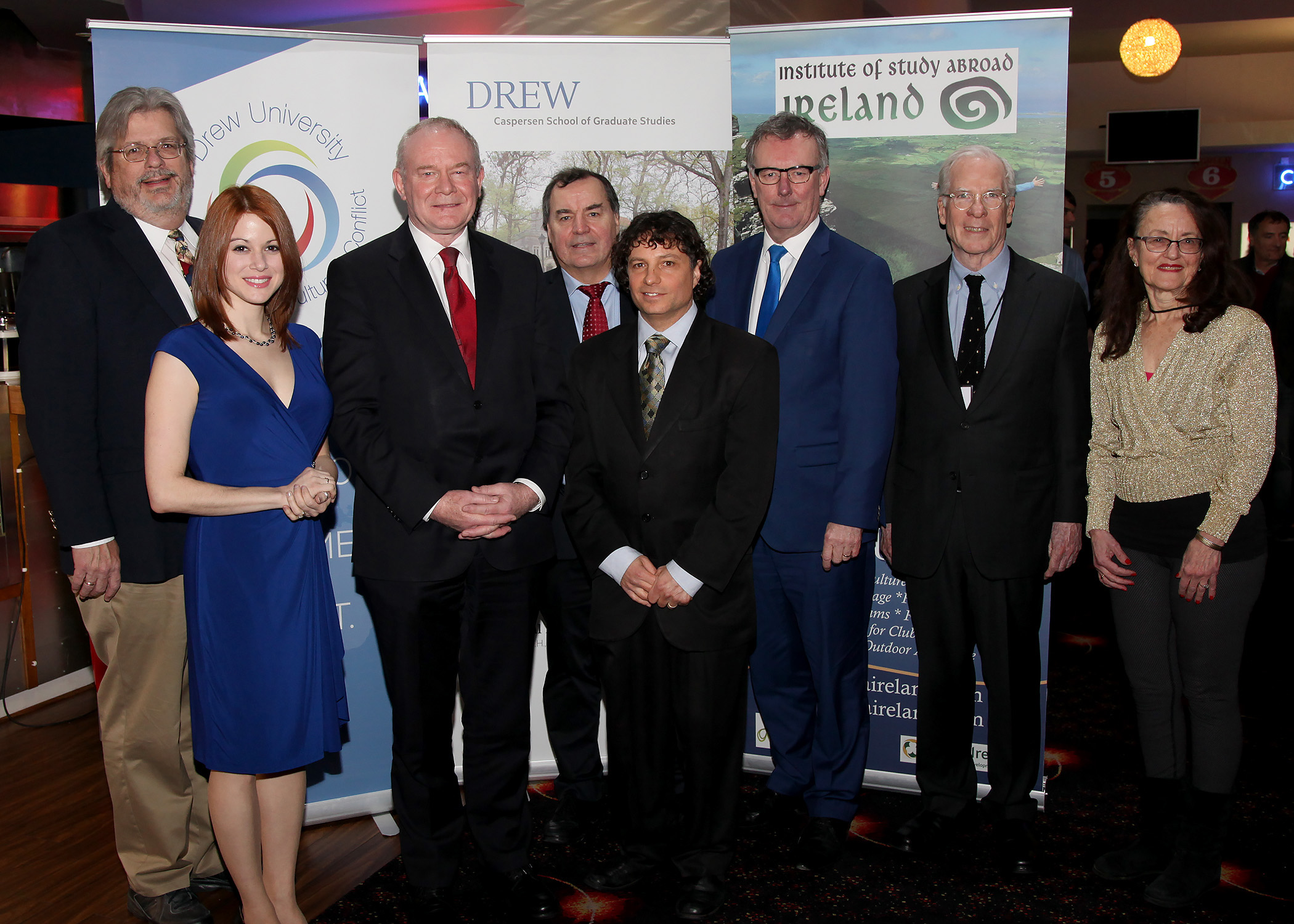 Deputy First Minister Martin McGuinness Leader of the Official Unionist Party Mike Nesbitt with Drew Faculty and Institute of Study abroad directors. 