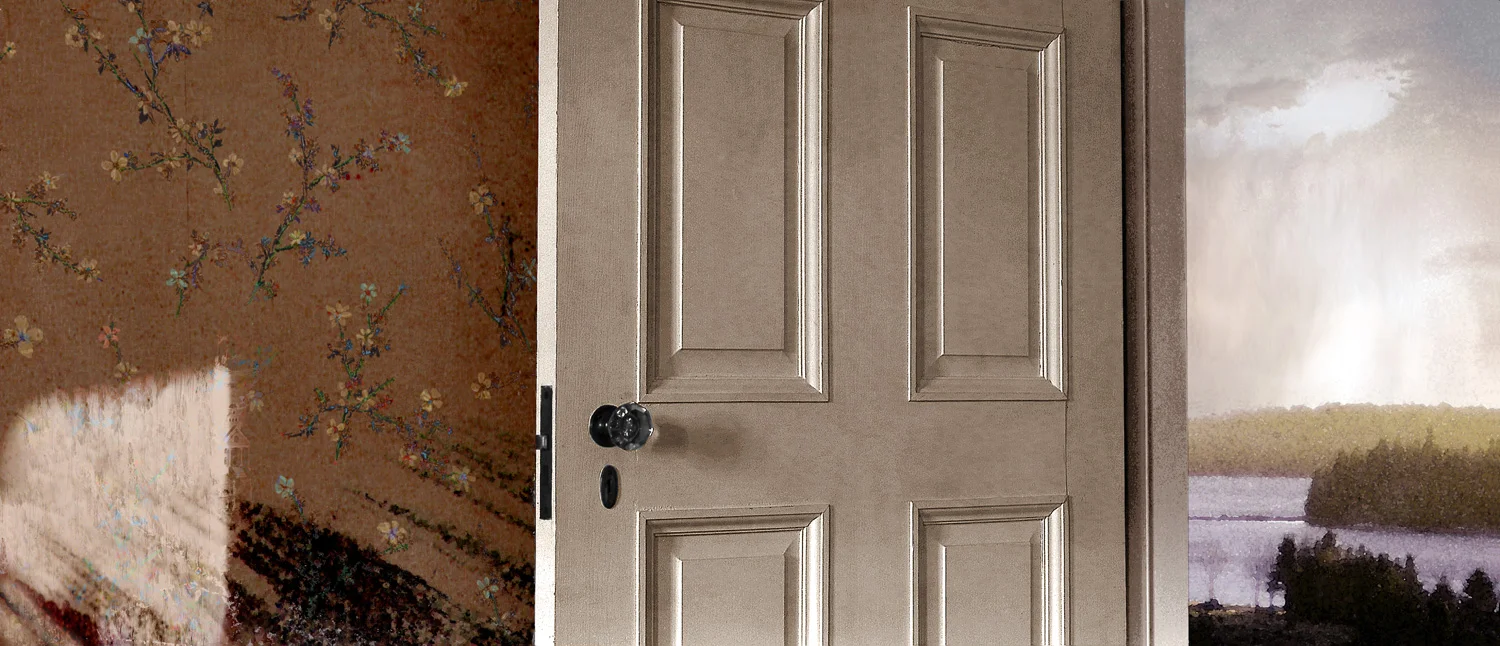 Open Door 2005 digital montage realized as archival pigment print 20" x 46"