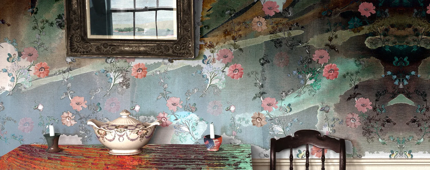 The Front Room 2005 digital montage realized as archival pigment print 20" x 50" 