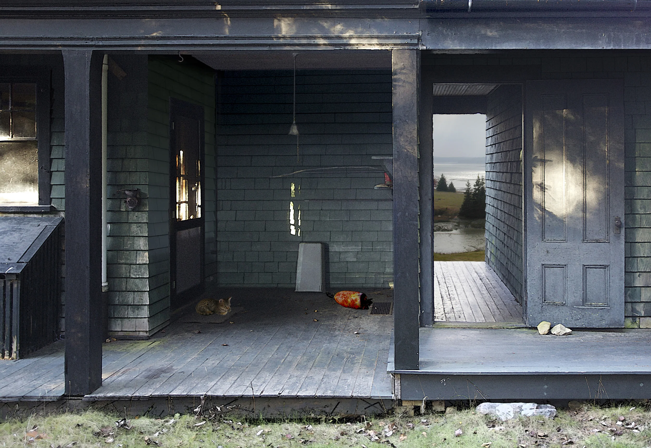 Eliot's Back door 2014 digital montage realized as archival pigment print 20" x 29"