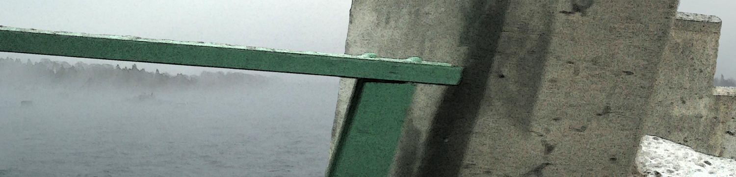 On The Bridge 2016 digital montage realized as archival pigment print 12" x 49"