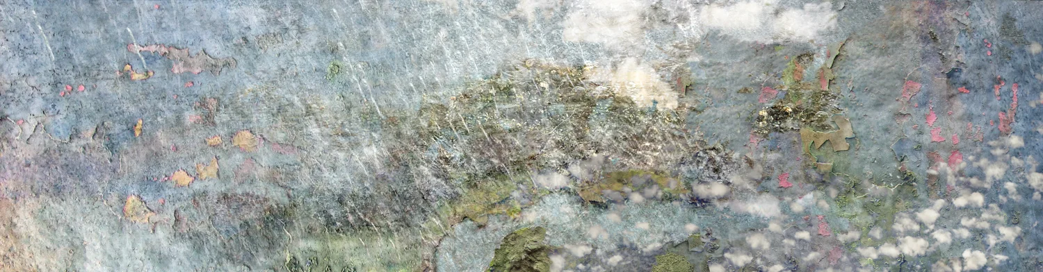Inundation with pink 2017 digital montage realized as archival pigment print 15" x 30"