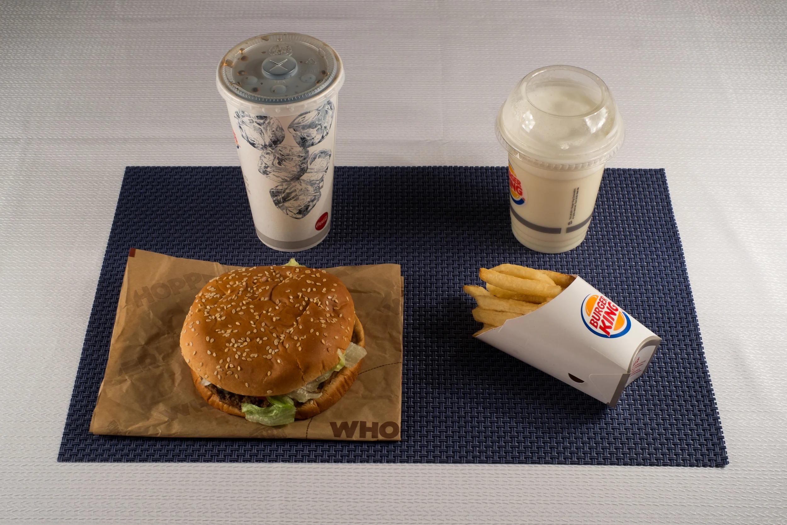 First meal: A Whopper with fries, a shake and a Coke Zero from Burger King