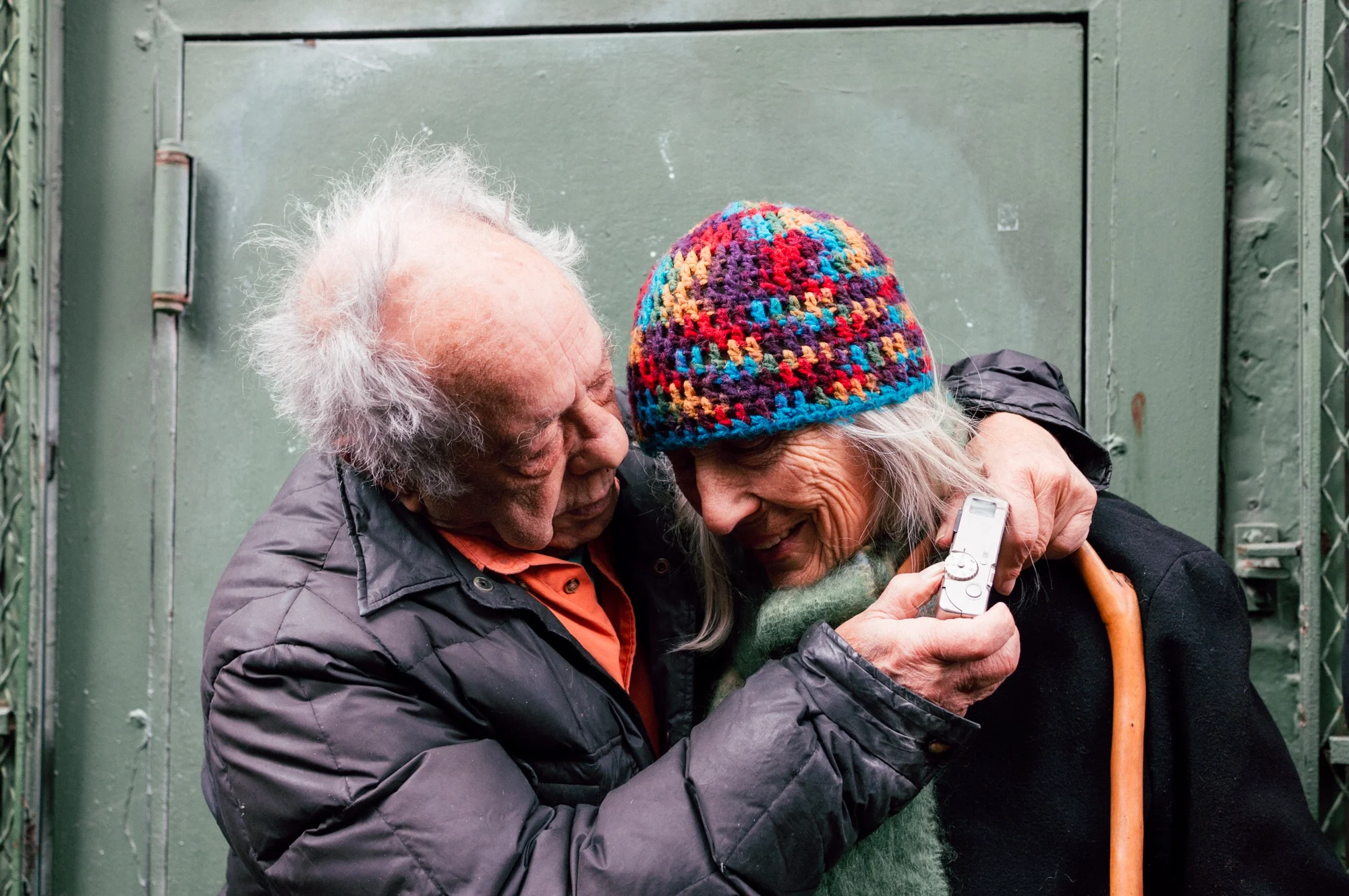 Robert Frank and June Leaf outside their Bleecker Street home in 2017.
