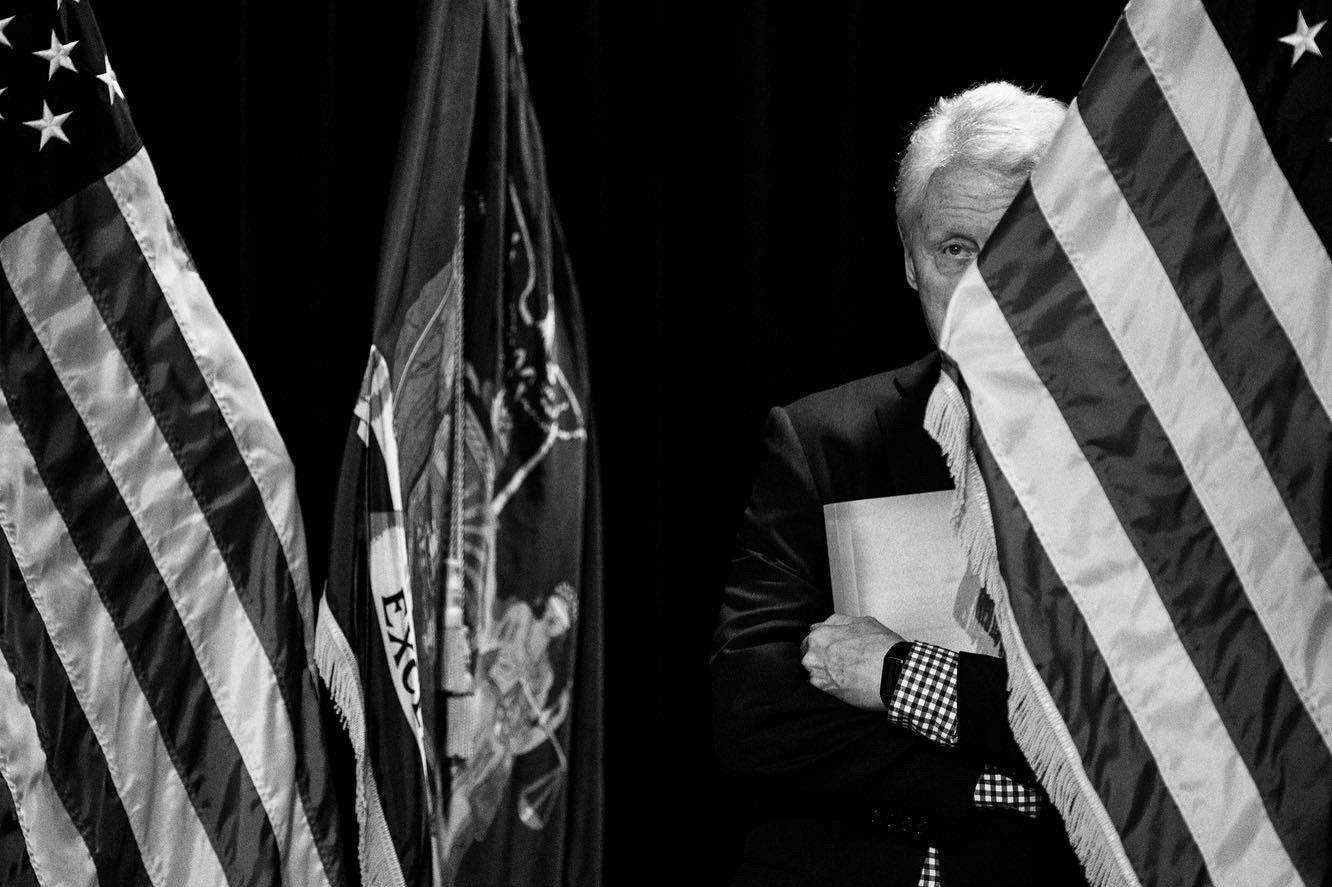 Former President Bill Clinton waits to speak in support of New York Gov. Kathy Hochul at a campaign rally, Saturday, Nov. 5, 2022, in Brooklyn, N.Y. Photo by Julius Constantine Motal
