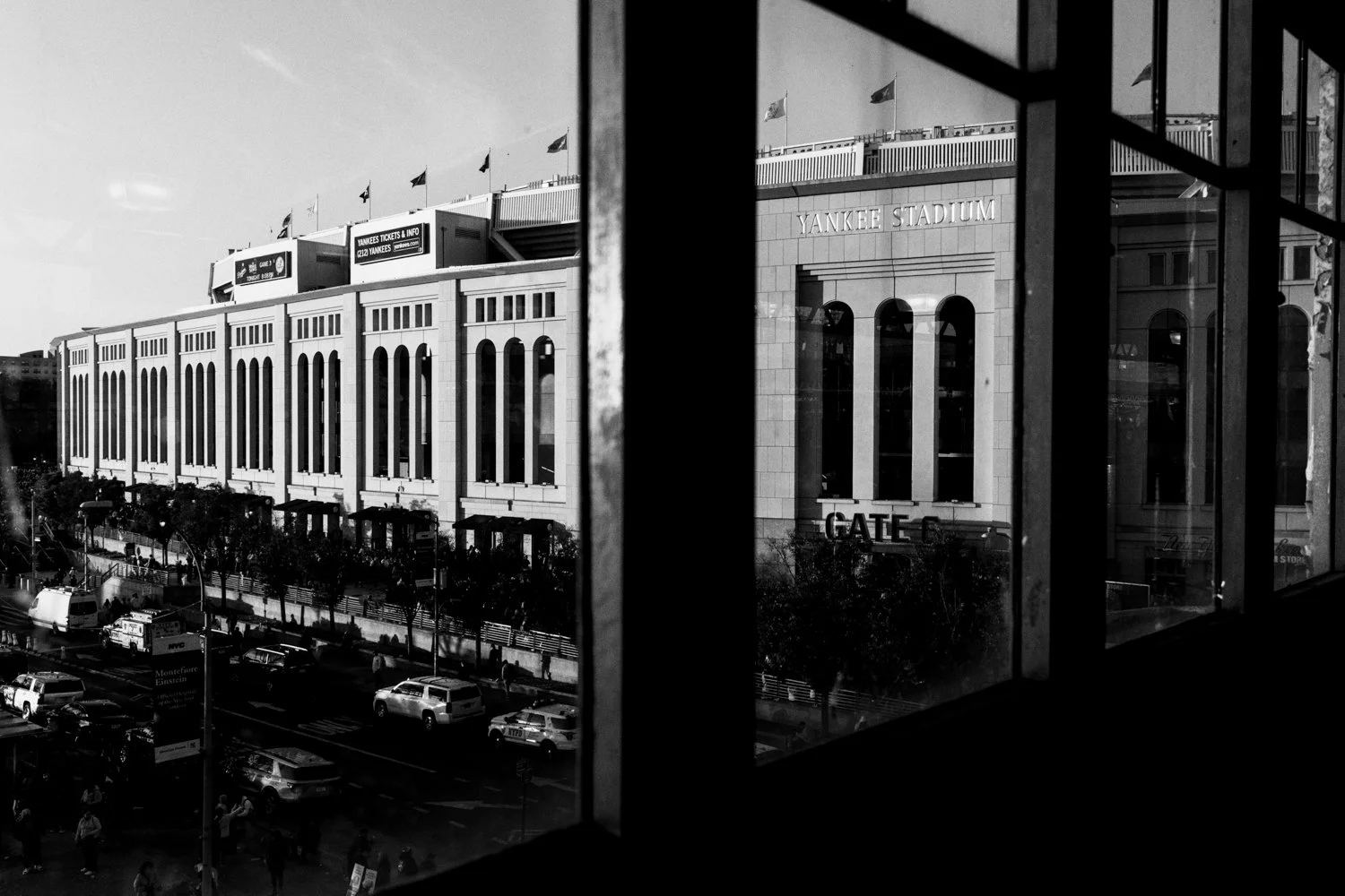  The setting sun illuminates Yankee Stadium in the Bronx, New York, on 28 October 2024.  Julius Constantine Motal/ The Guardian  