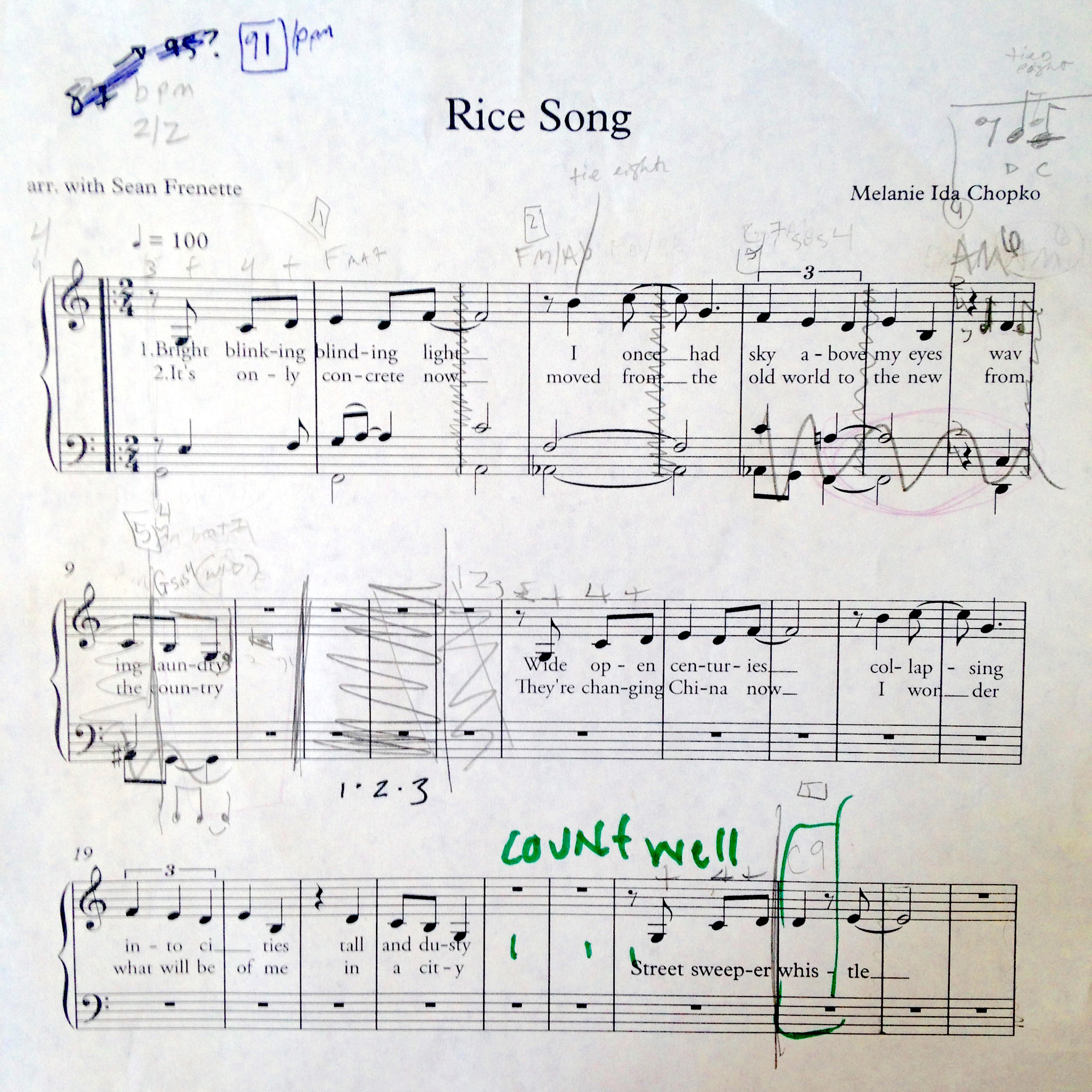 Rice Song, in its 3rd permutation, a song I wrote in response to reading about the forced urbanization of indigenous and rural cultures in China.