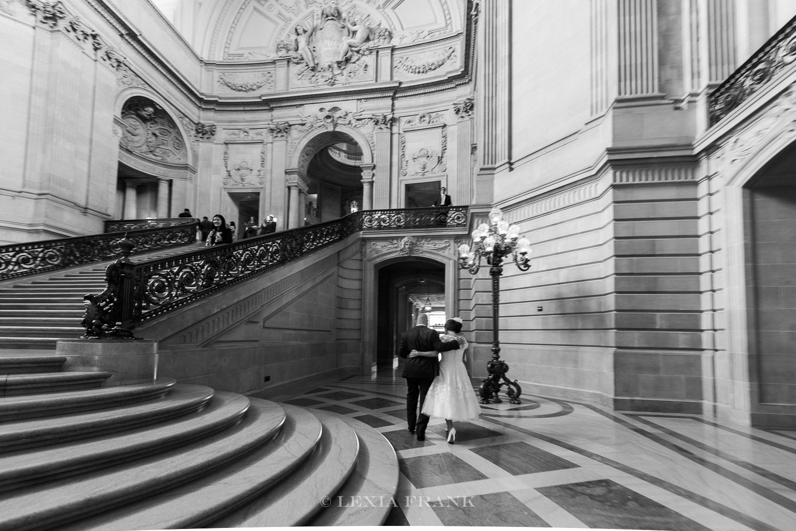 destination wedding photographer Lexia Frank - a portland oregon fine art film photographer- photographs this san francisco city hall wedding in san francisco in black and white film www.lexiafrank.com 