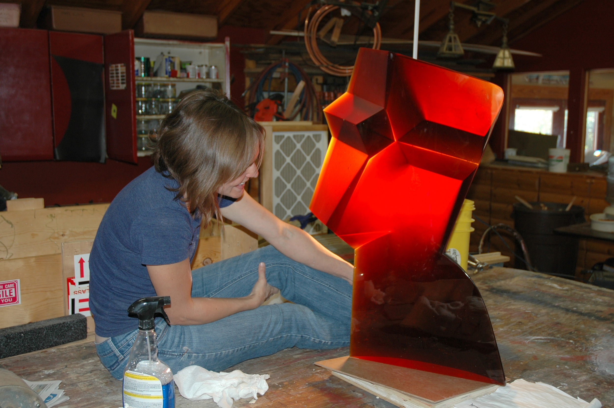 Stanislav Libensky sculpture in the shop for repair