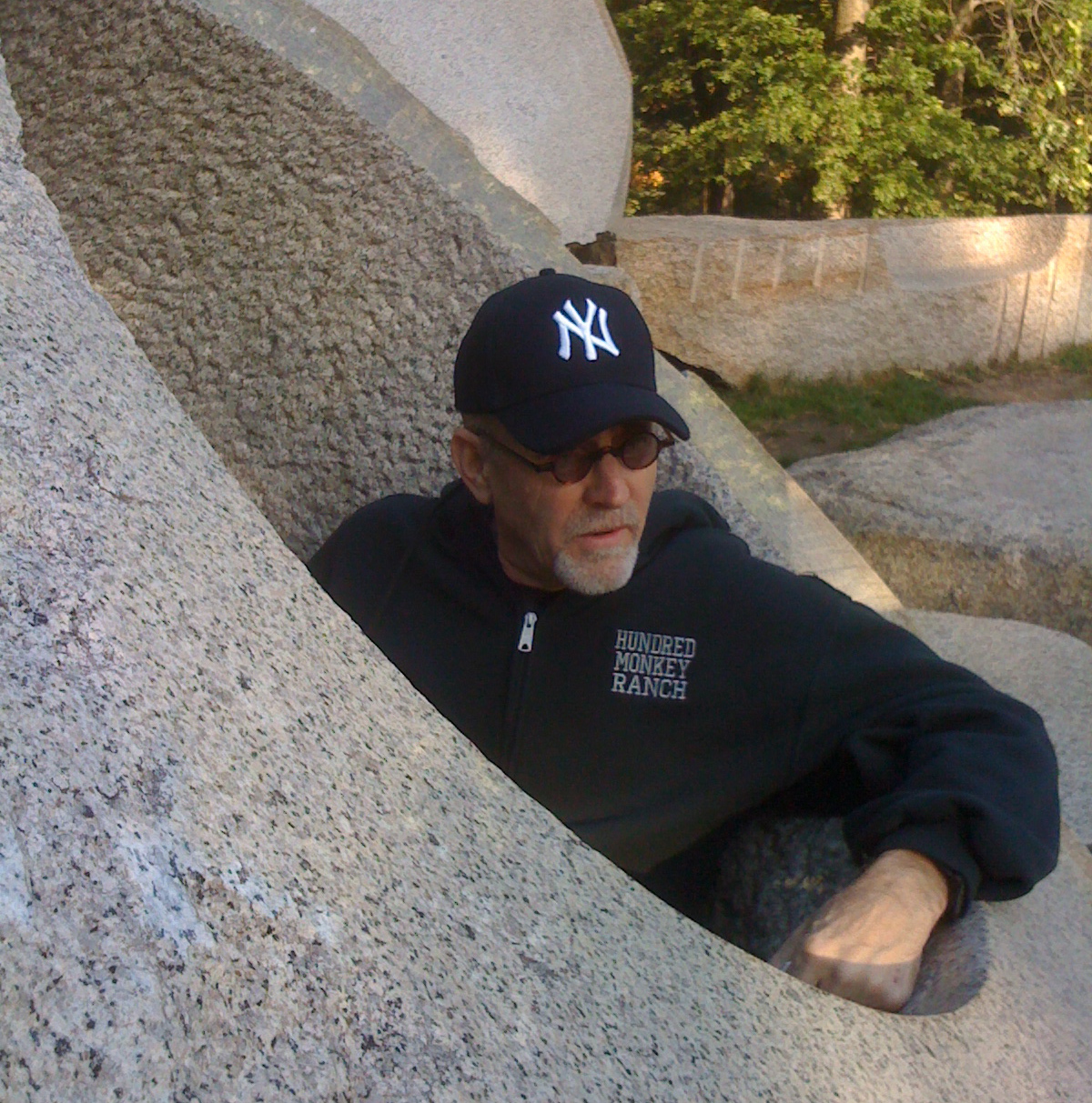 Kreg Kallenberger in an Isamu Noguchi sculpture at Storm King Art Center