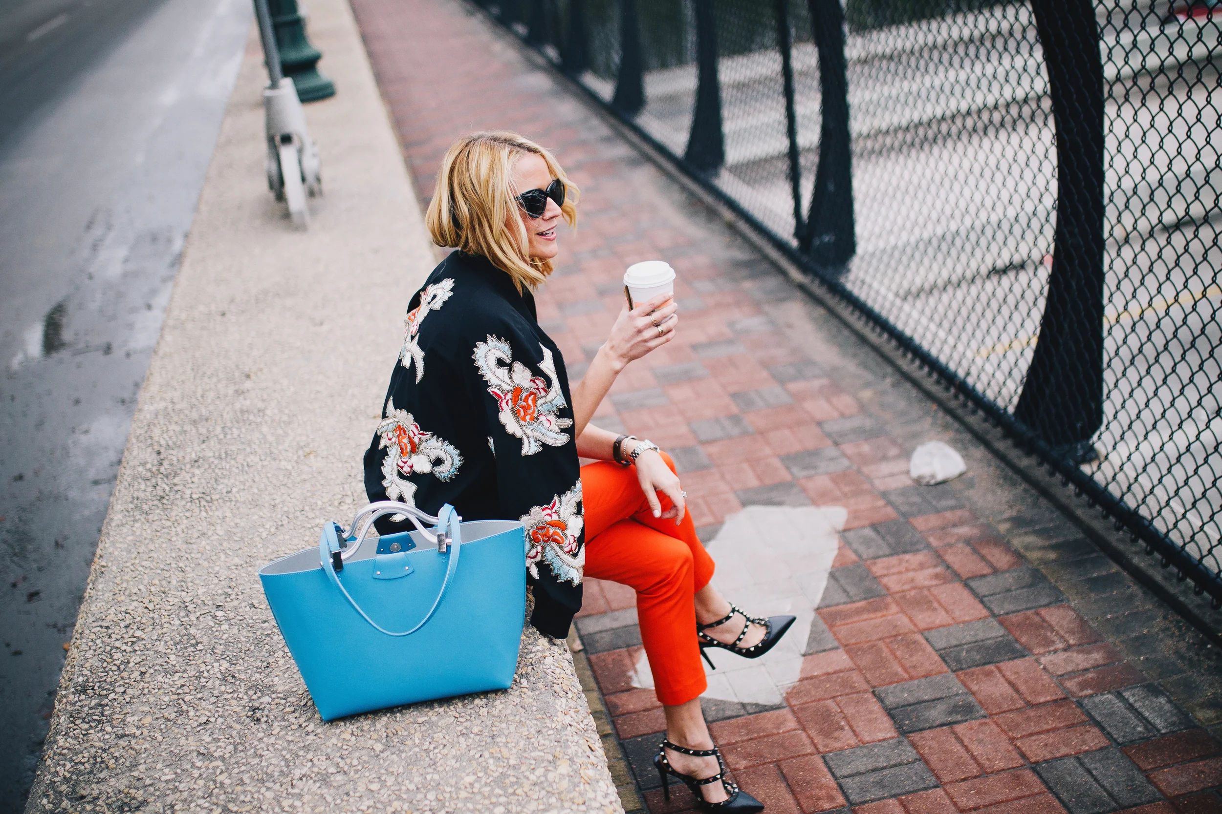 Lyndsey enjoying her coffee + watching traffic