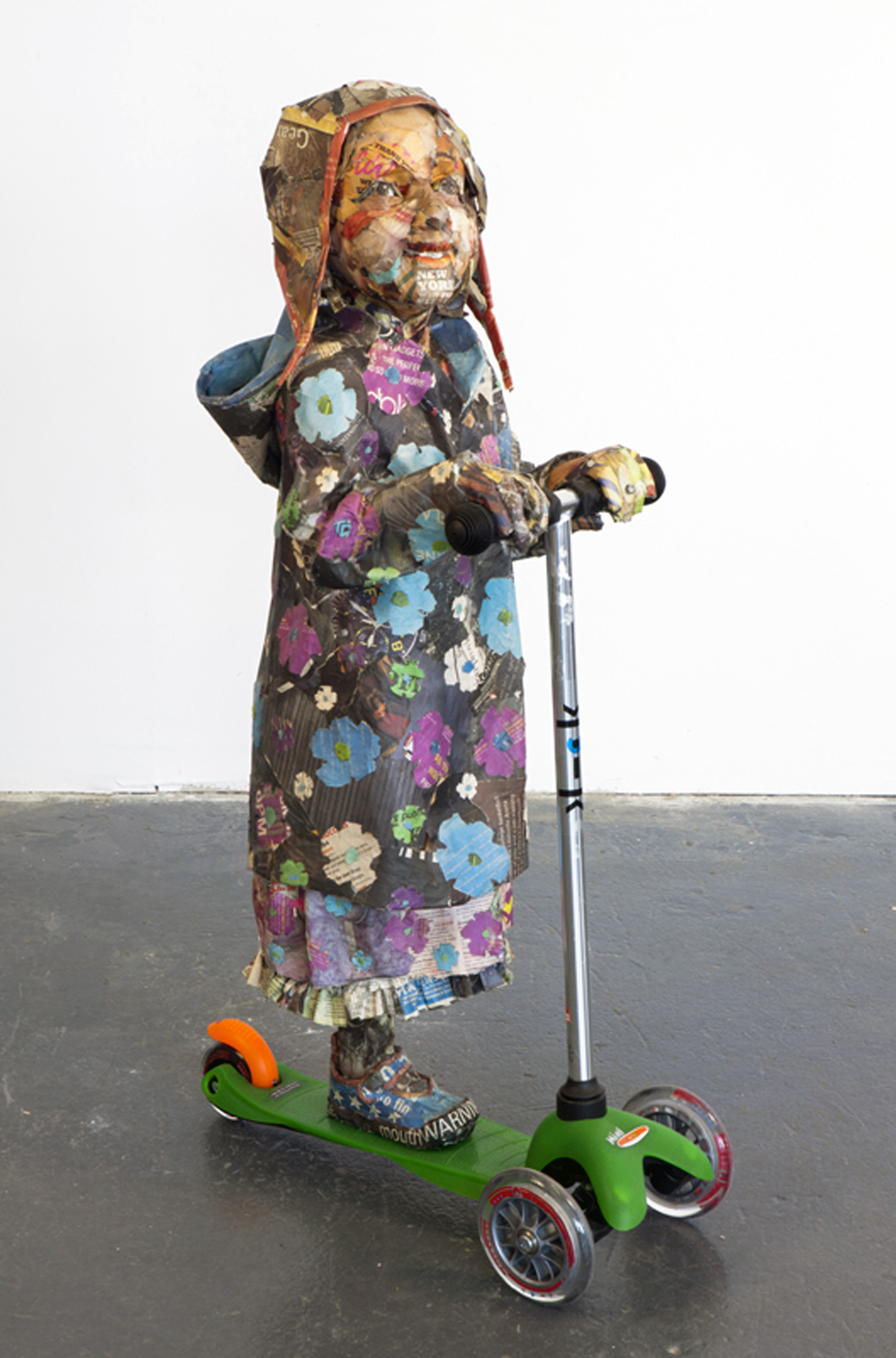 Talullah, 2011, 39" x 21" x 13", wood, wore, newspaper, tape, glue, matte medium, uv matte varnish, scooter
