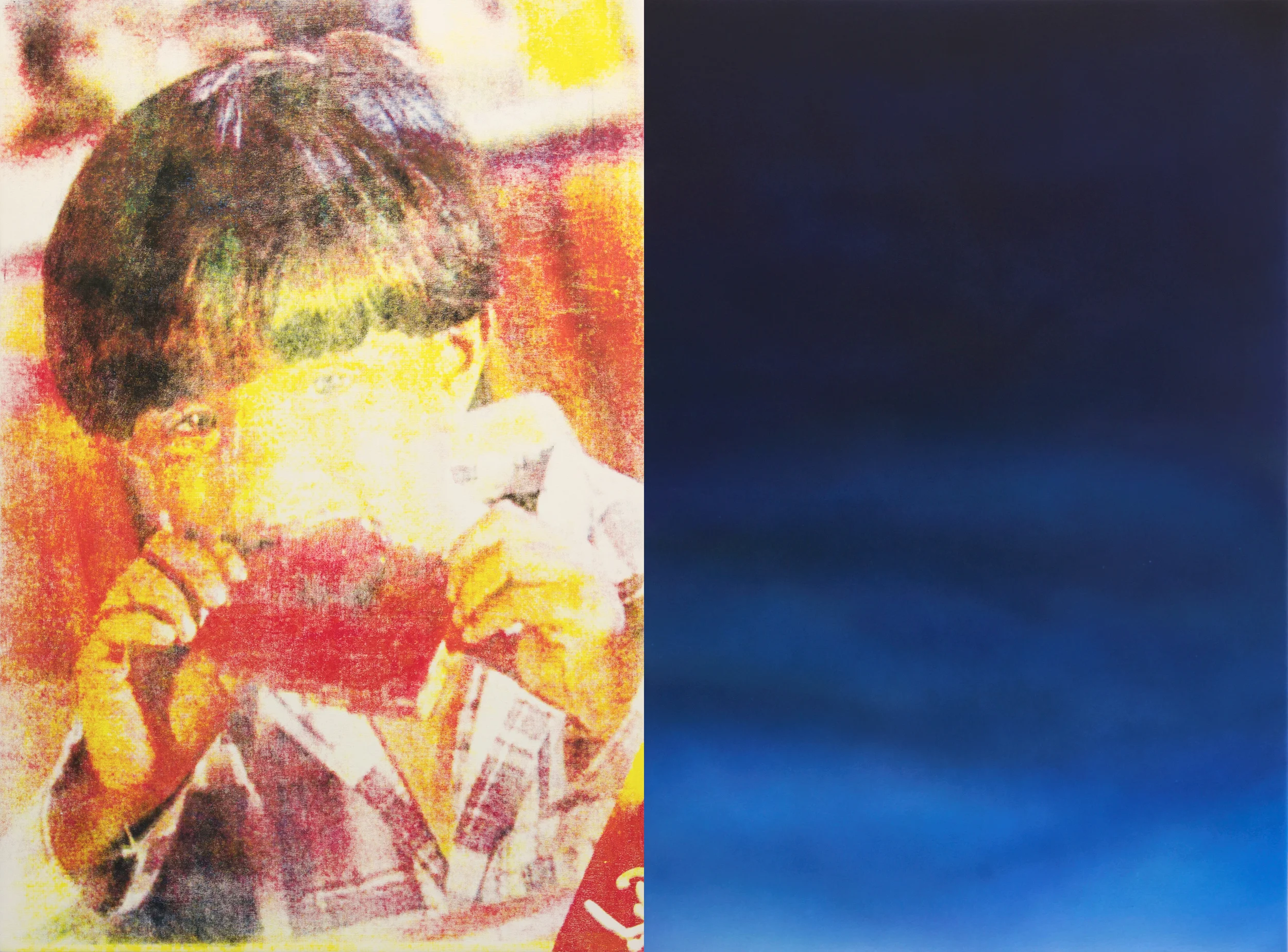 Boy and Toast and Night Sky, 2014-2016 Acrylic and screen print on canvas 40 x 54 inches (diptych)