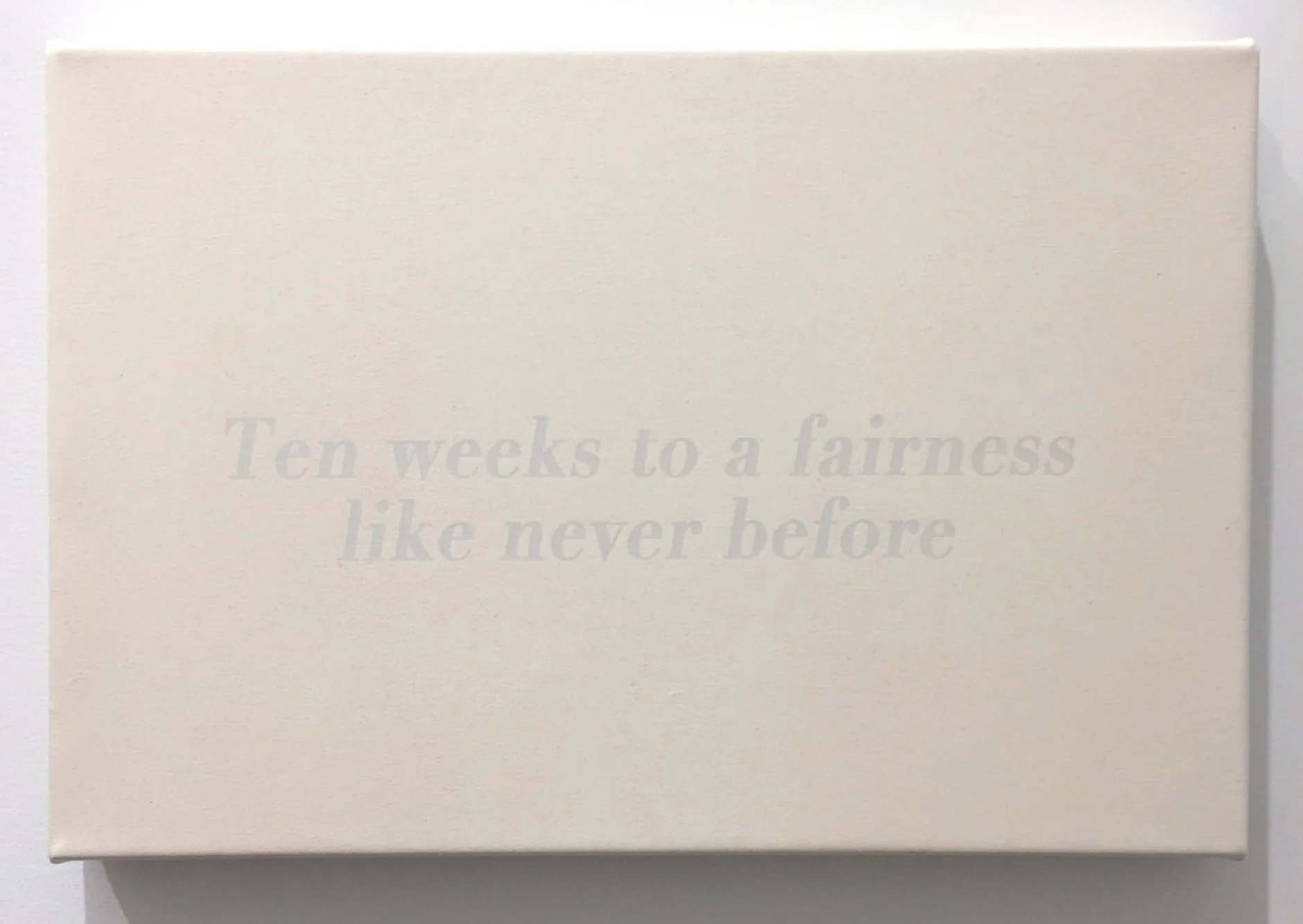 Ten Weeks to a Fairness Like Never Before, 2017 Acrylic and screen print on canvas 12 x 18 nches