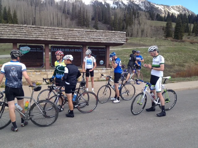 Regrouping (or waiting for me). Look at all these guys on bicycles...