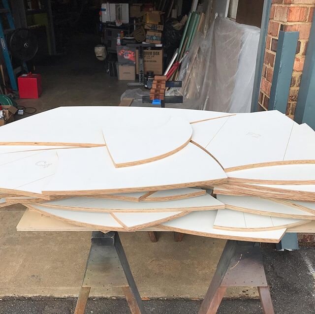 This stack of plywood shapes is ready to become an art installation at Longwood University Library.  Can&rsquo;t wait to see how this looks after the install.