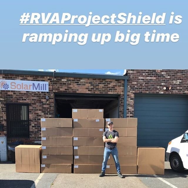 Go big or go home.  First 1/3 of our materials have arrived.  Time to kick some covid-19. #rvaprojectshield