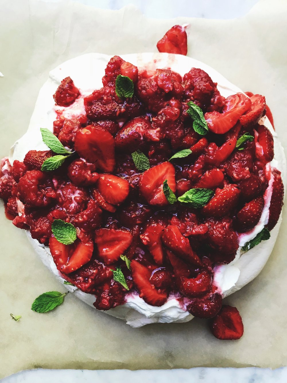 crushed raspberry and strawberry pavlova | apt 2b baking co