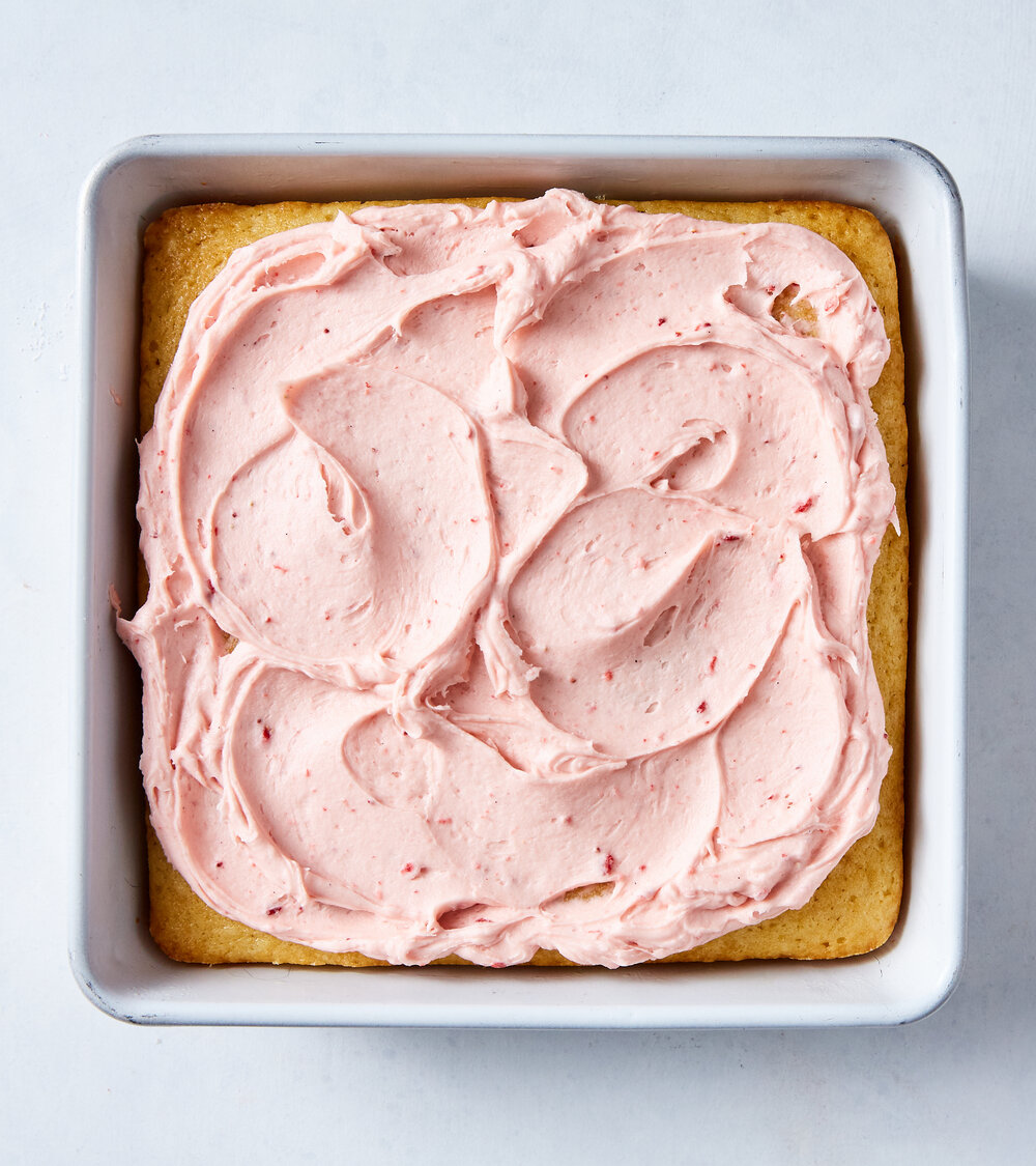 Vanilla Buttermilk Cake with Strawberry Frosting