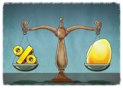 Illustrative image of egg and percentage sign on weighing scale