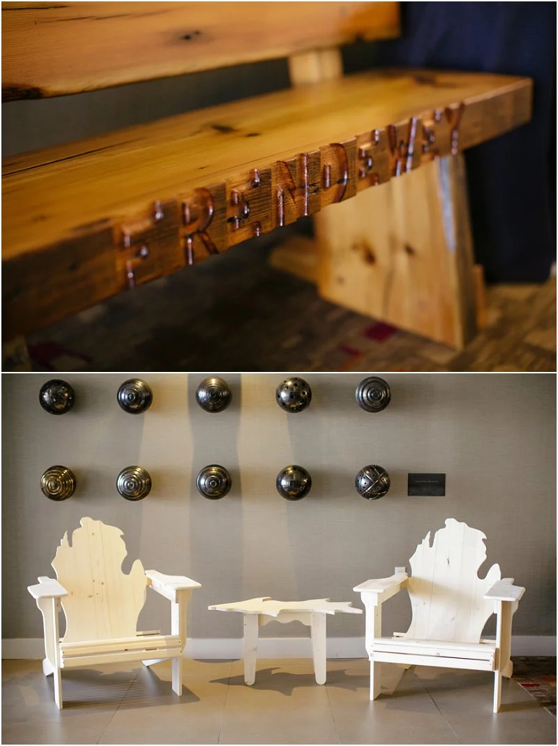 Hand carved bench from the bride's brother, and handmade MI chairs and table by the bride's father. Pretty incredible if you ask me. 