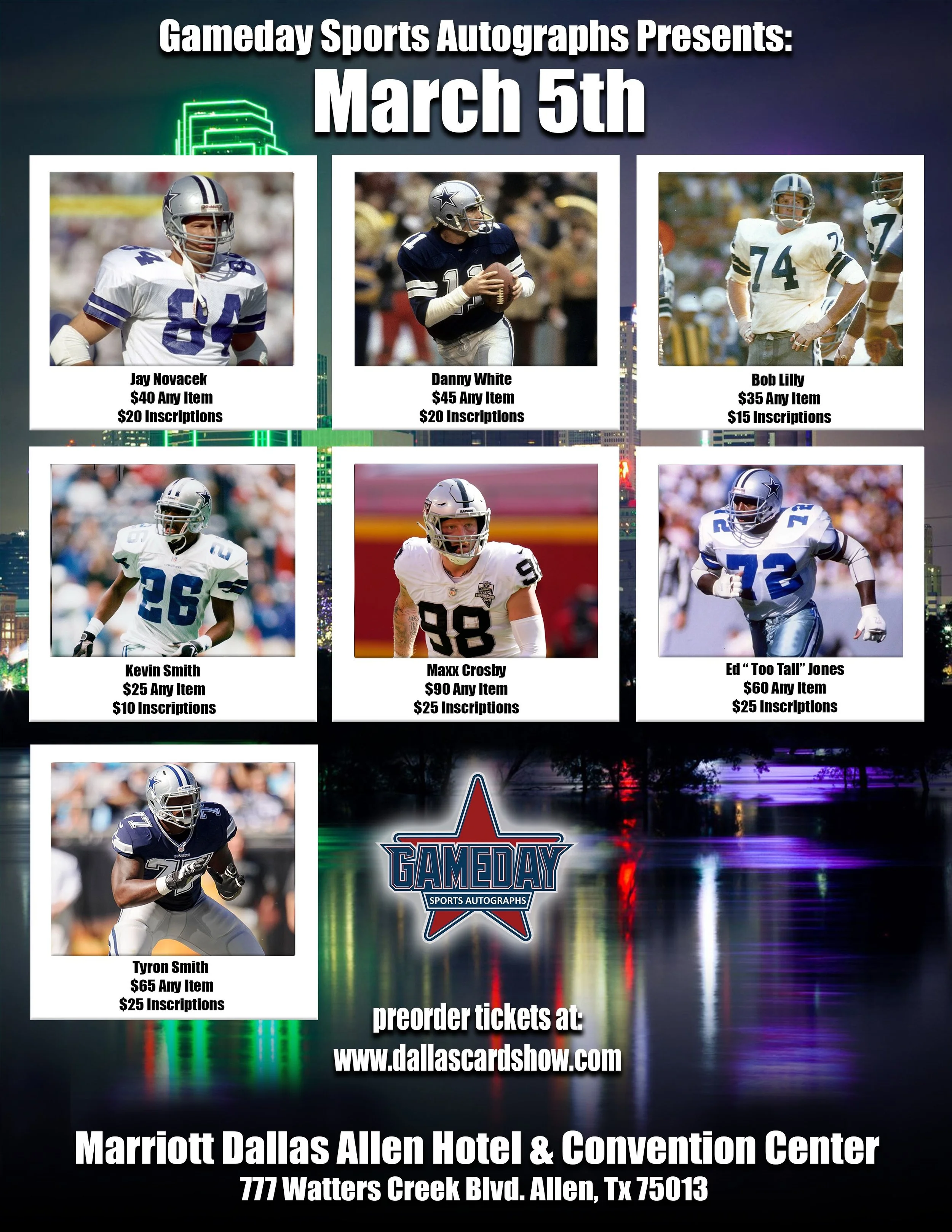 DALLAS CARD SHOW - TYRON SMITH, DANNY WHITE, BOB LILLY, JAY NOVACEK, ED  "TOO TALL" JONES, ROCKET ISMAIL & KEVIN SMITH — Crave the Auto