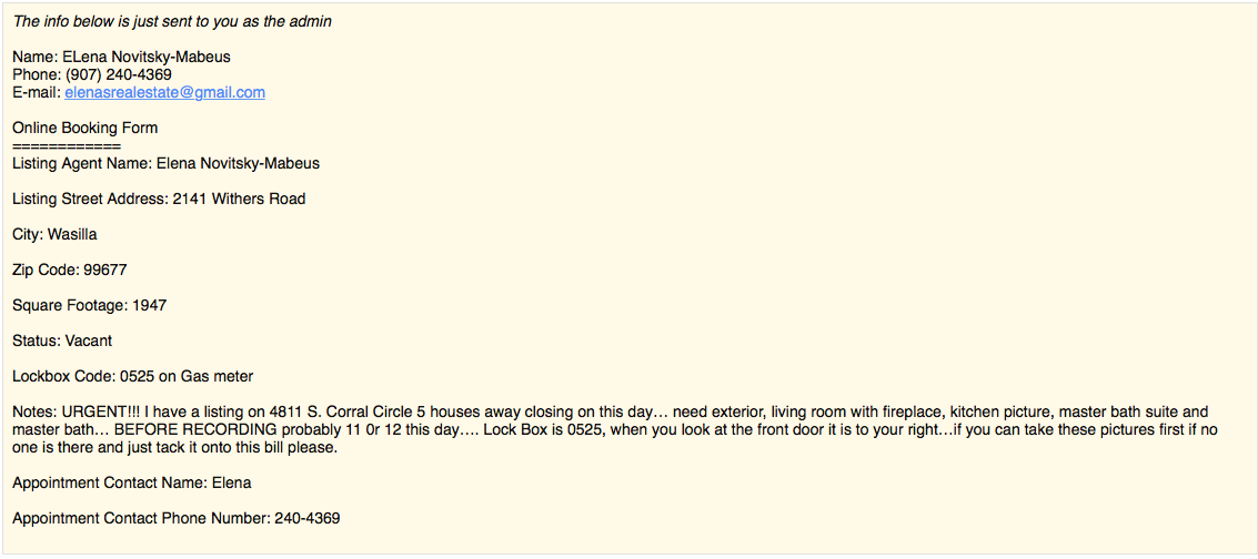 Example email with all the details we will need to set up an appointment and an opportunity with Daylite