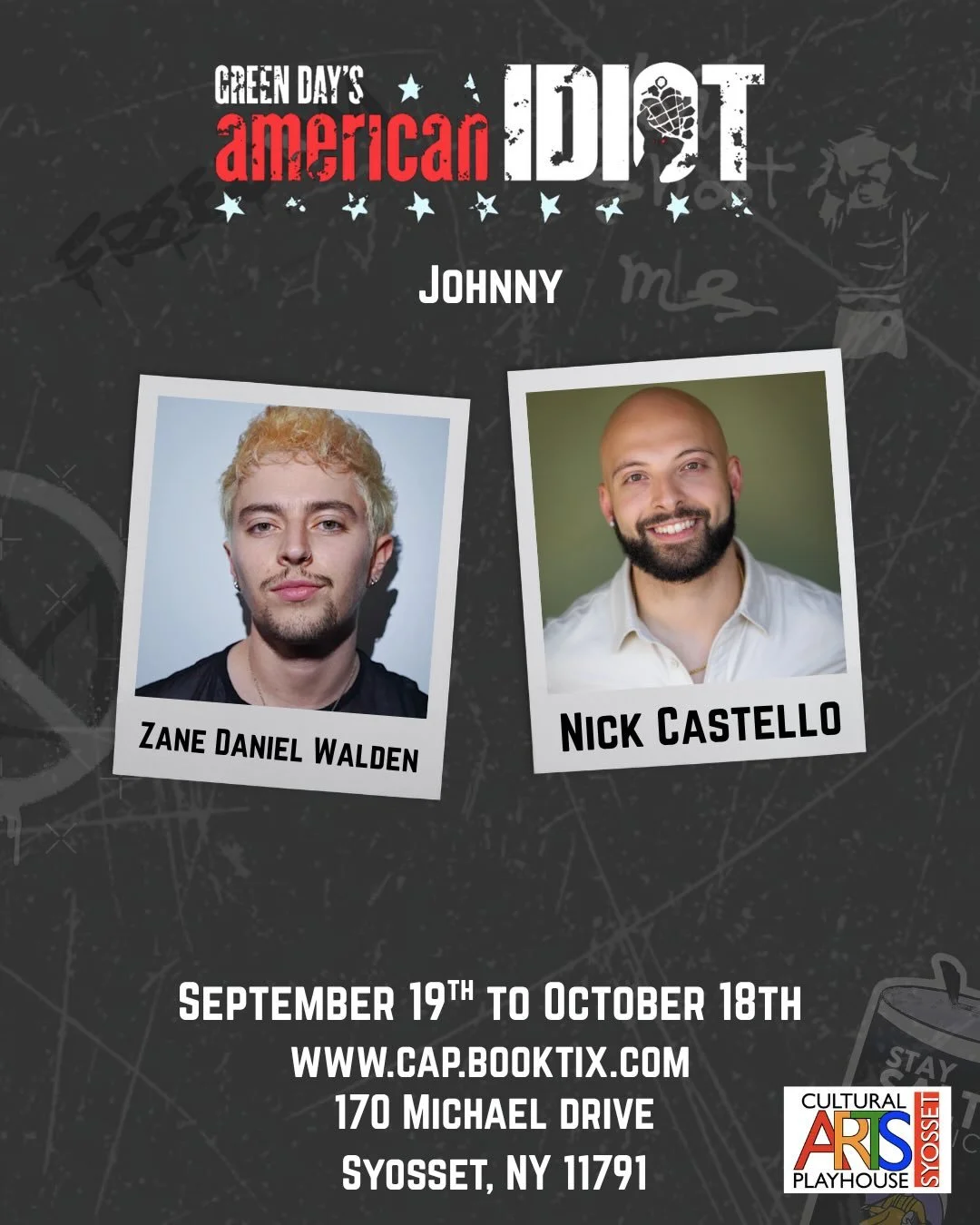 MEET THE CAST: Zane Daniel Walden &amp; Nick Castello as &ldquo;Johnny&rdquo;

Join us on the boulevard of broken dreams, in the city of the damned at AMERICAN IDIOT this fall! 

AMERICAN IDIOT runs September 19 to October 18

CAP.BookTix.com || (516