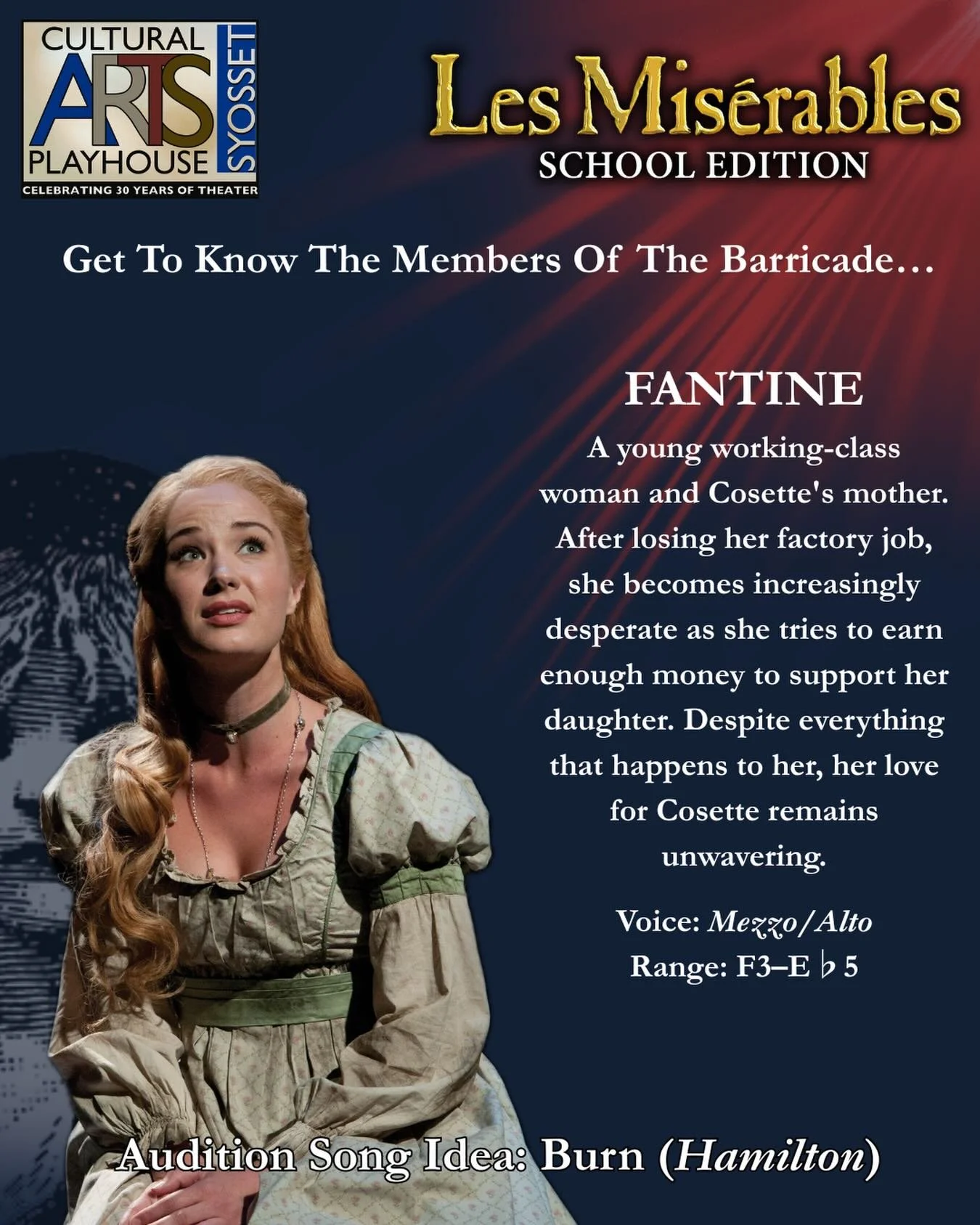 It&rsquo;s Day 3 of #MeetTheBarricade ! First up, #Fantine ! 

Will we see you at auditions? Let us know below! 

#CAPSyosset #CAPYPT #CAPLesMiz