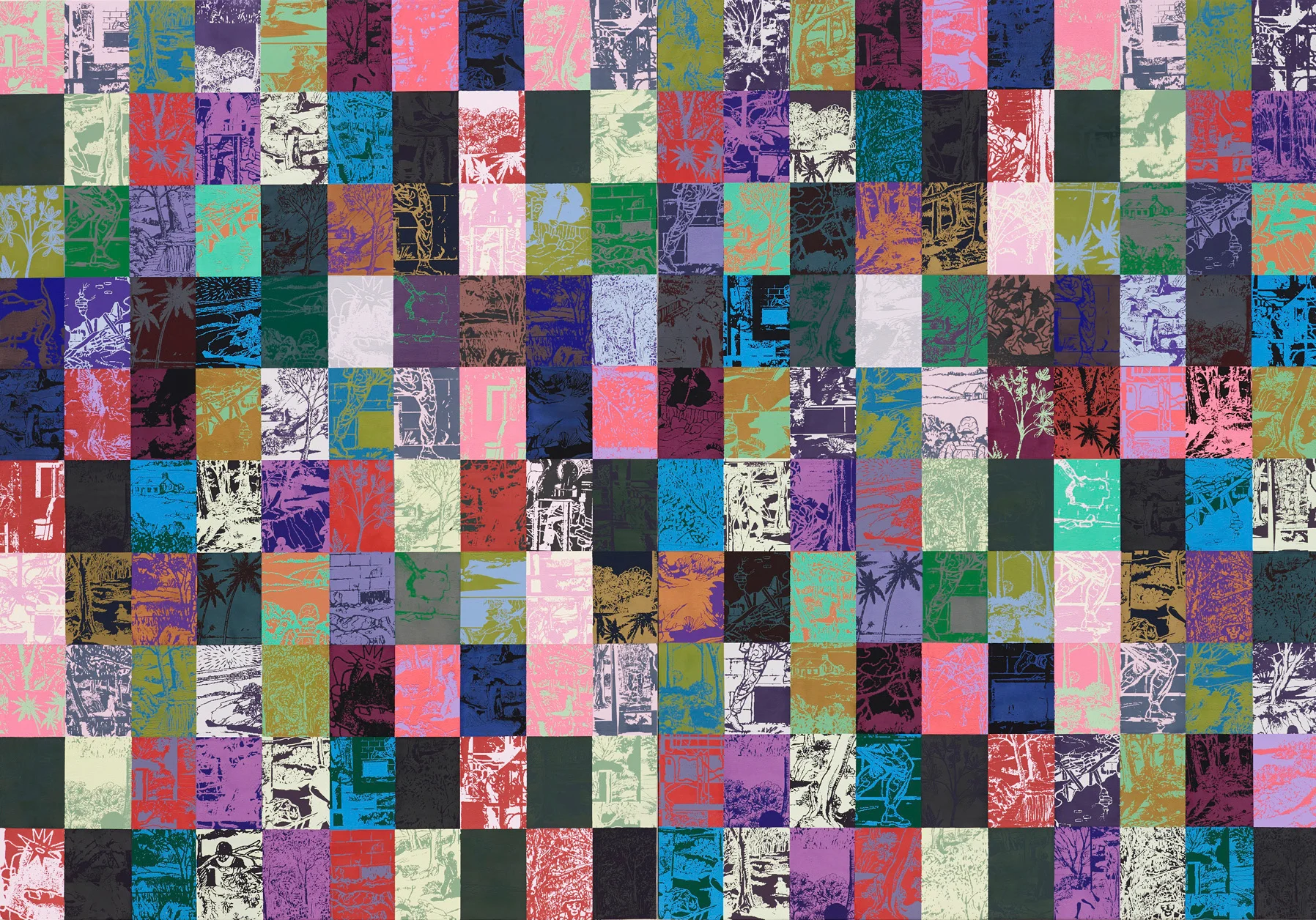 Figure In a Landscape (View From a Window), 2018 Acrylic and silkscreen ink on canvas 84 x 120 inches (diptych)