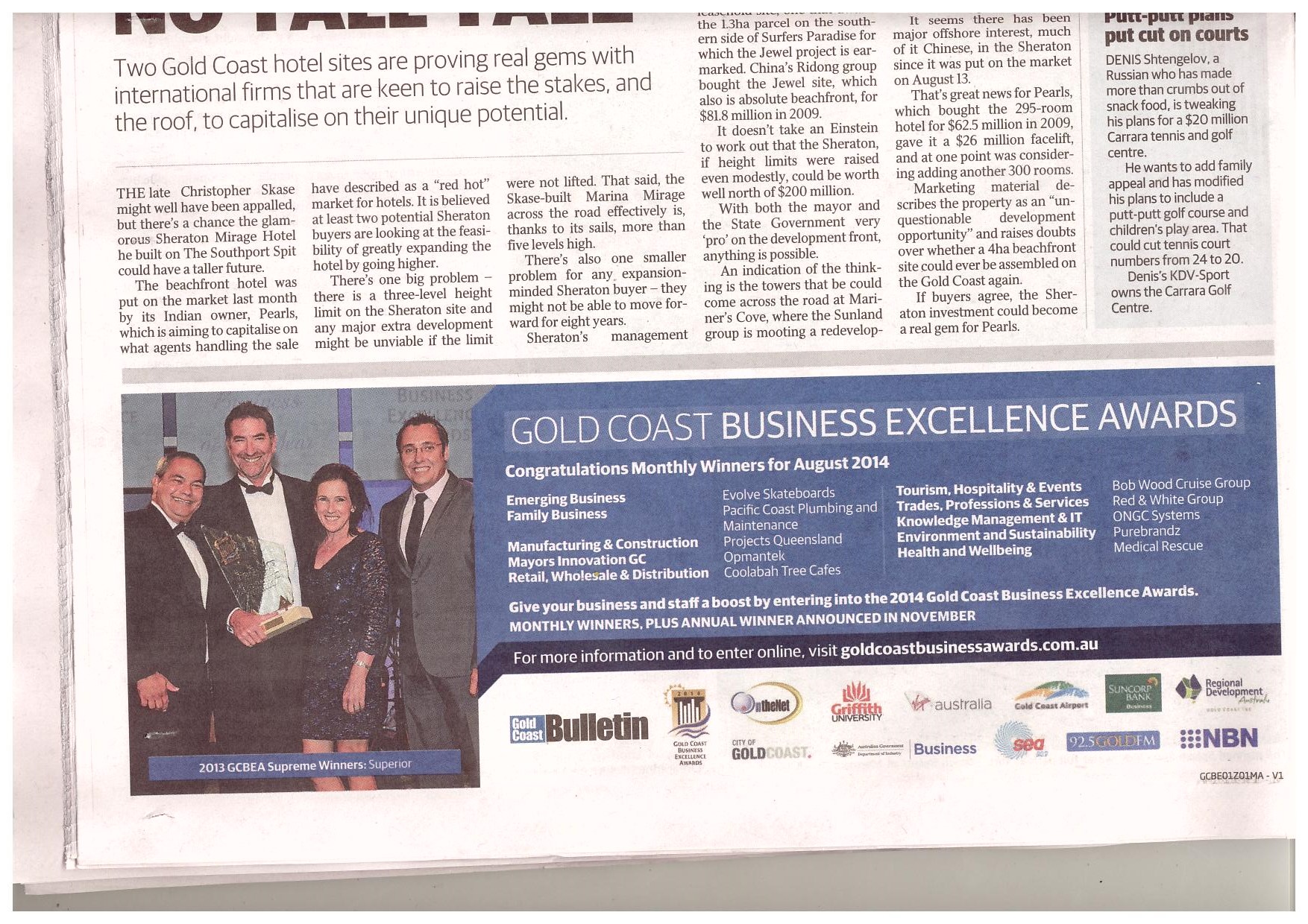Gold Coast Bulletin announcement Monday September 1, 2014
