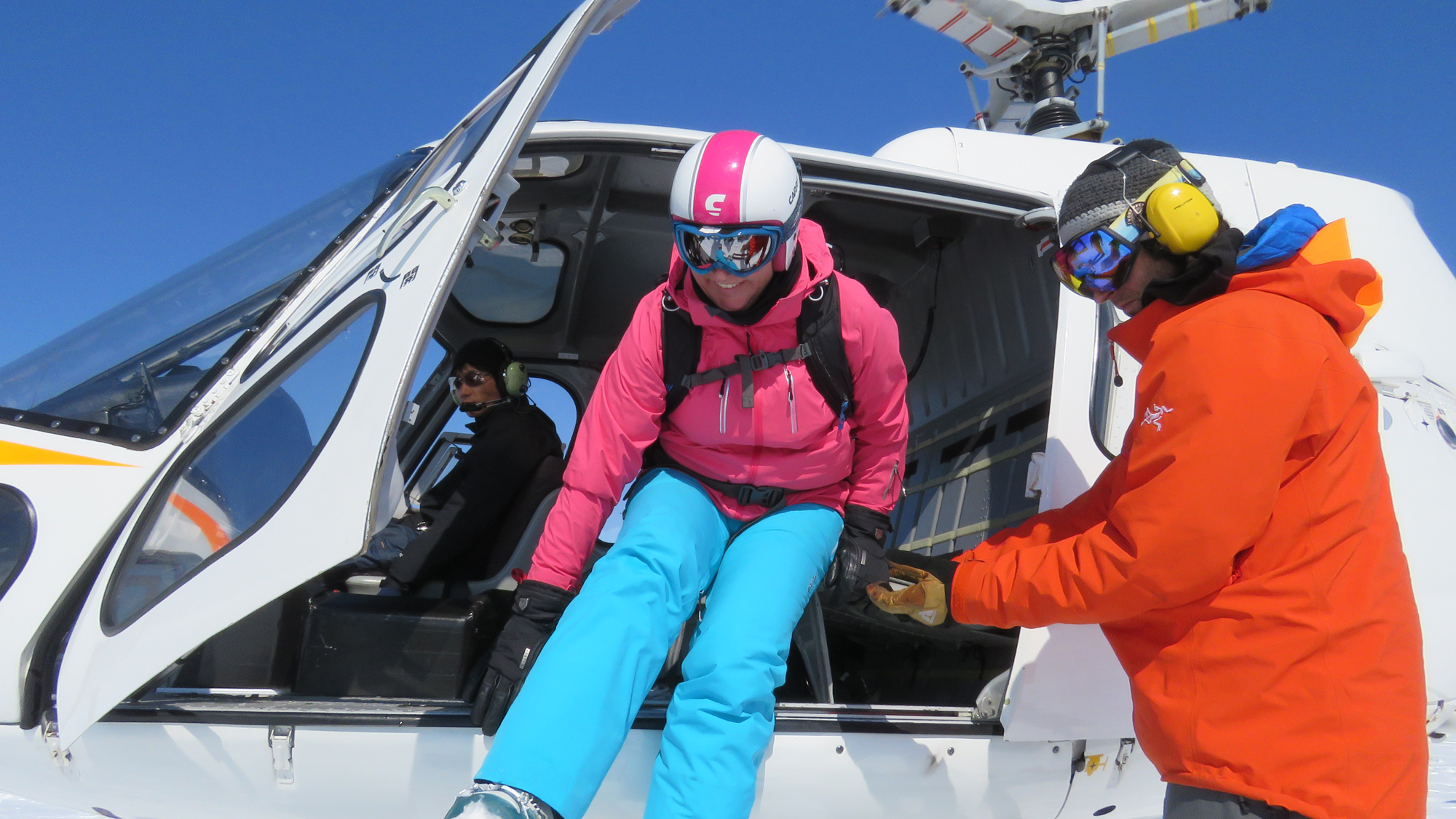  Heli skiing on Shiribetsu. It was great wearing stretch fabric to make getting in and out of the helicopter easier. Not sure why the guide thought I wanted to hold his hand?!