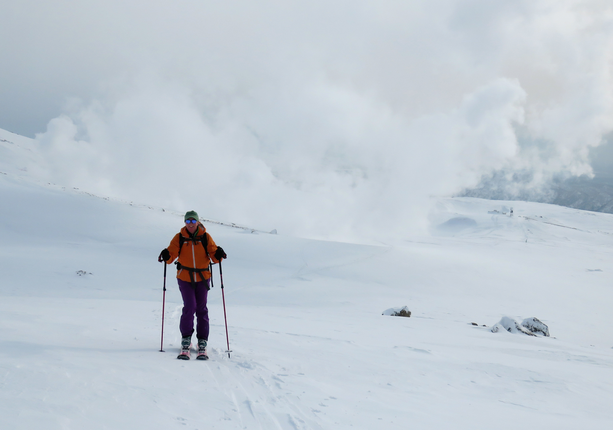 Skinning away from one of the stinky fumaroles at Asahidake.